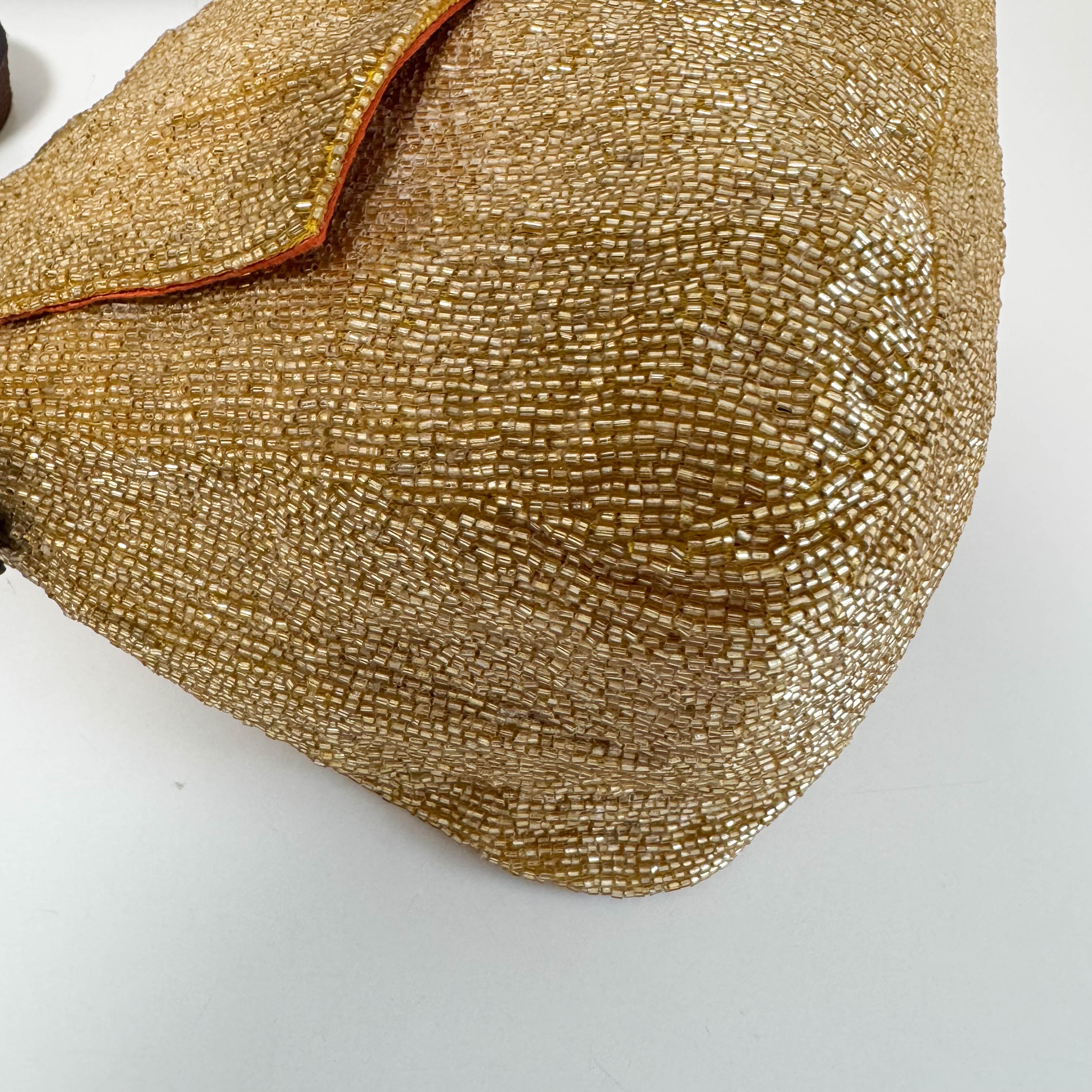 Mamma Baguette Gold Beaded Shoulder Bag