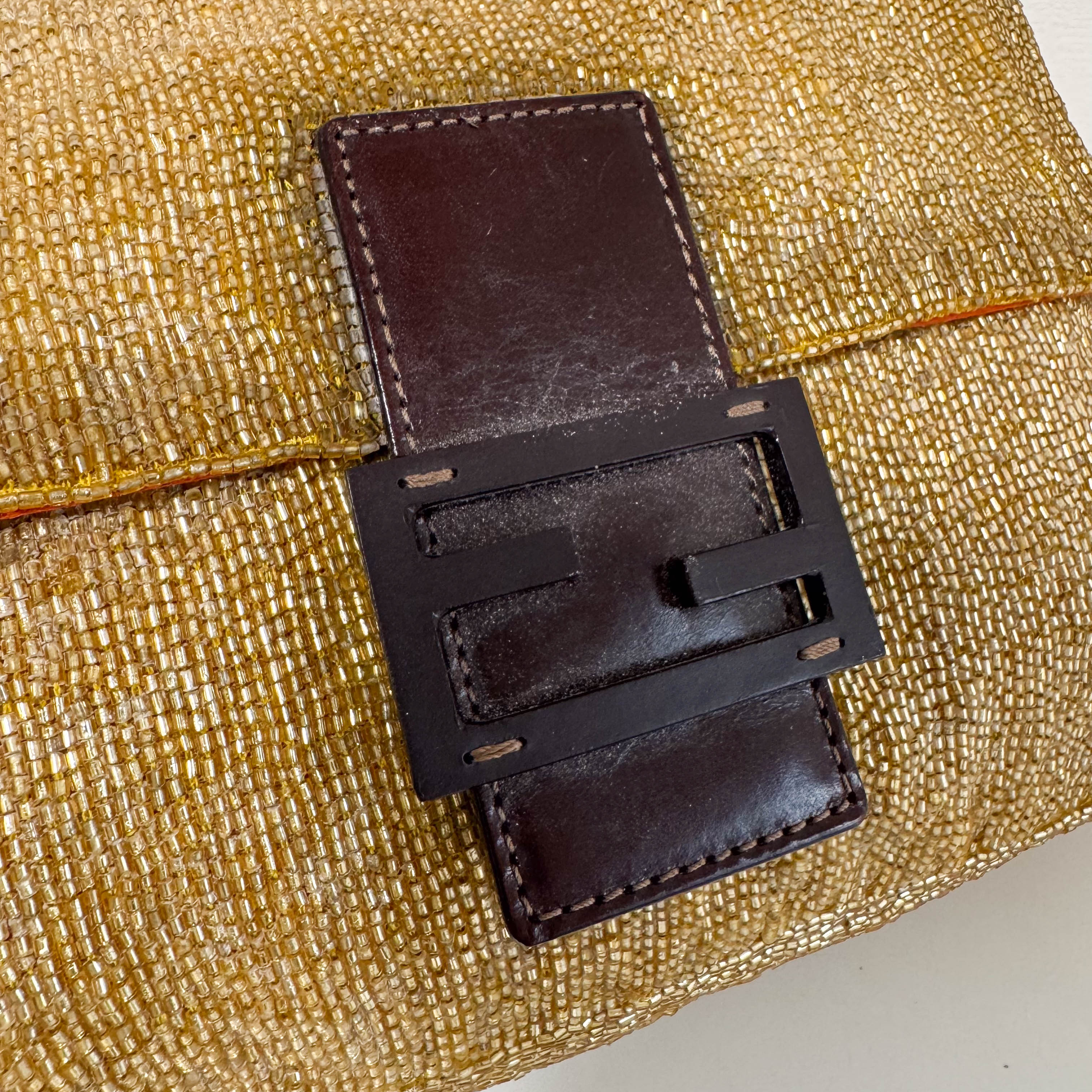 Mamma Baguette Gold Beaded Shoulder Bag