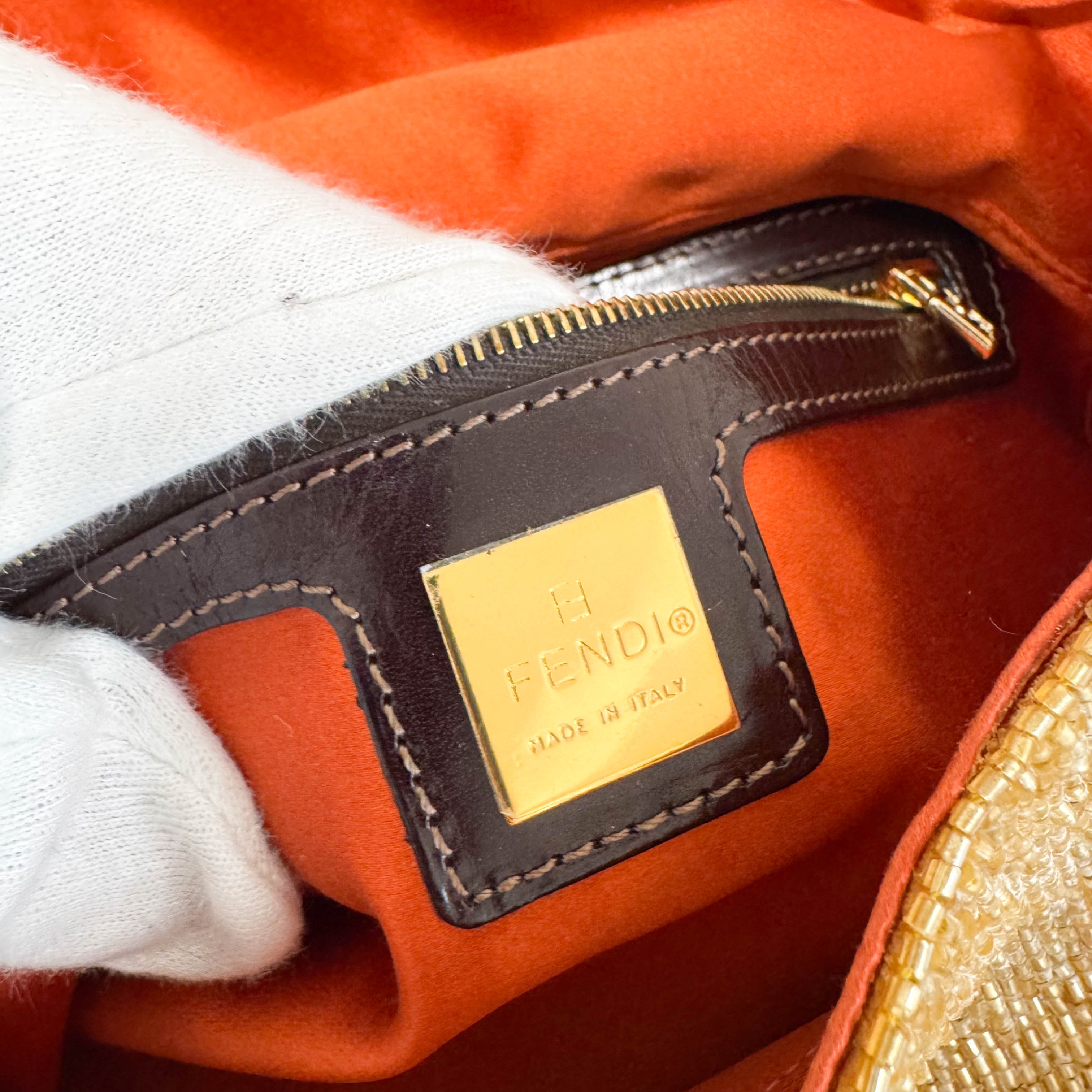 Mamma Baguette Gold Beaded Shoulder Bag