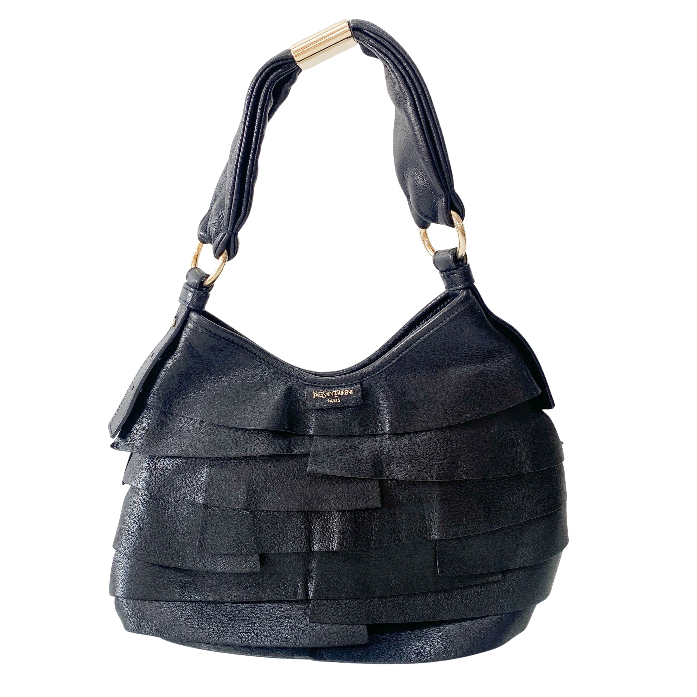 Rive Gauche Fringe Small Black Leather Shoulder Bag