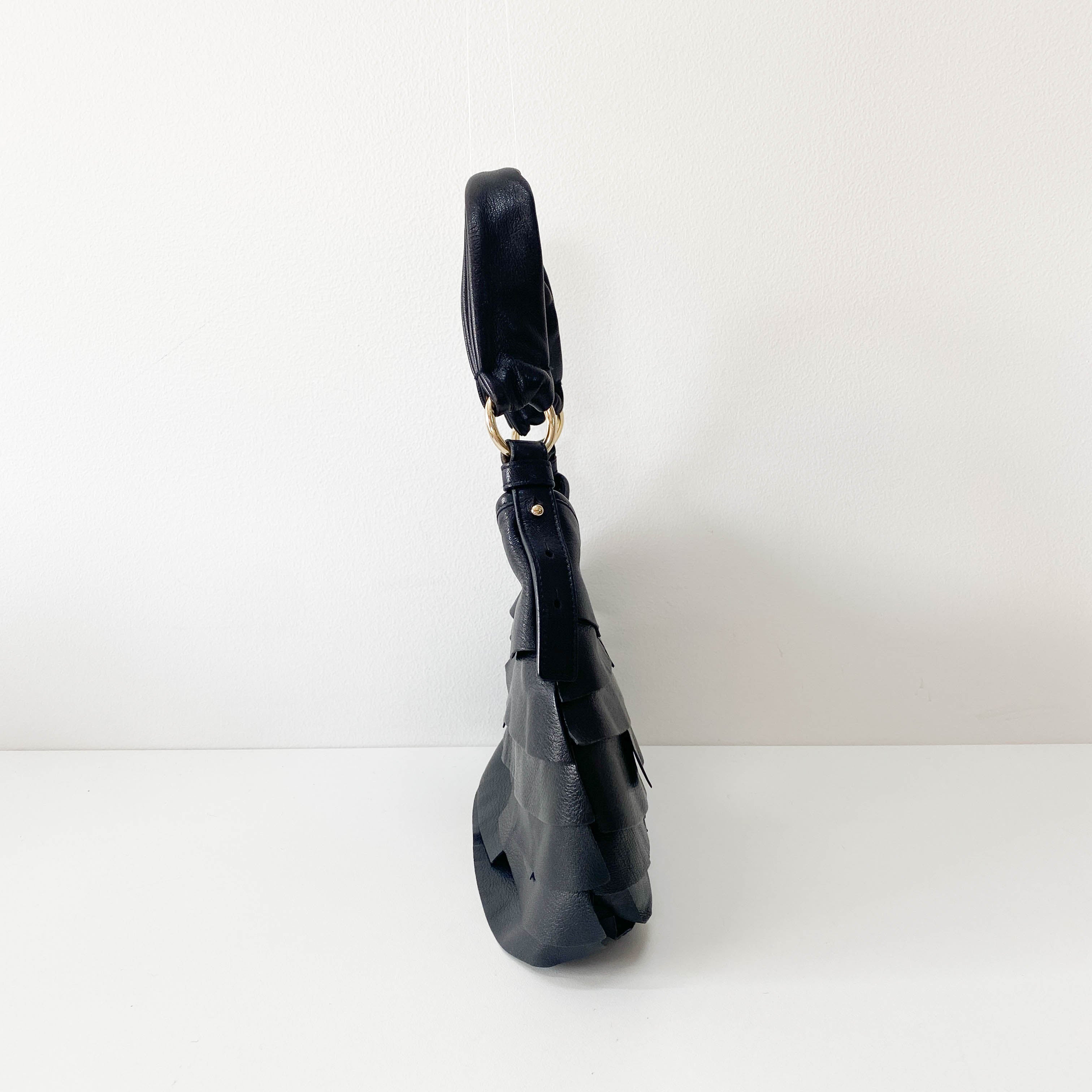 Rive Gauche Fringe Small Black Leather Shoulder Bag