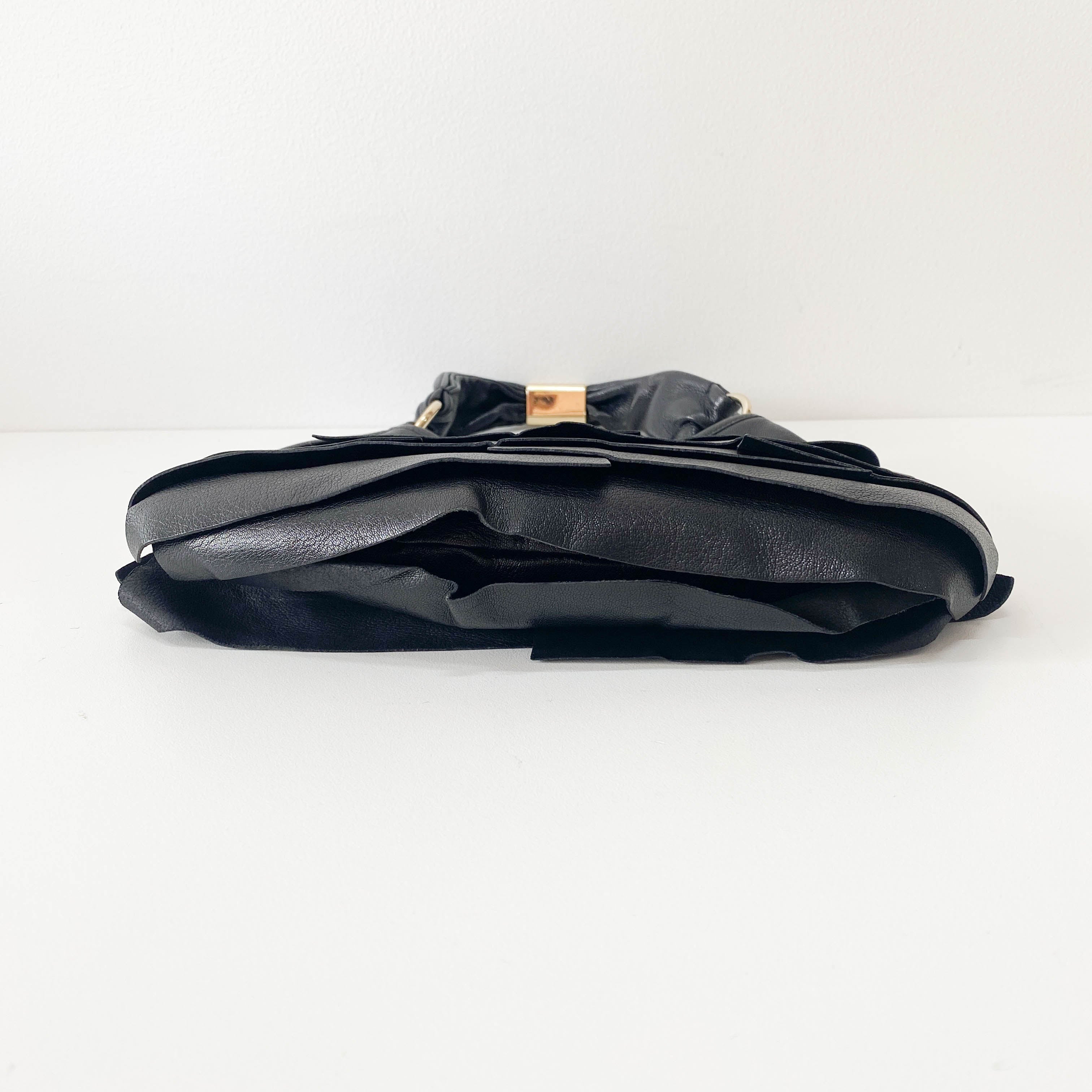 Rive Gauche Fringe Small Black Leather Shoulder Bag