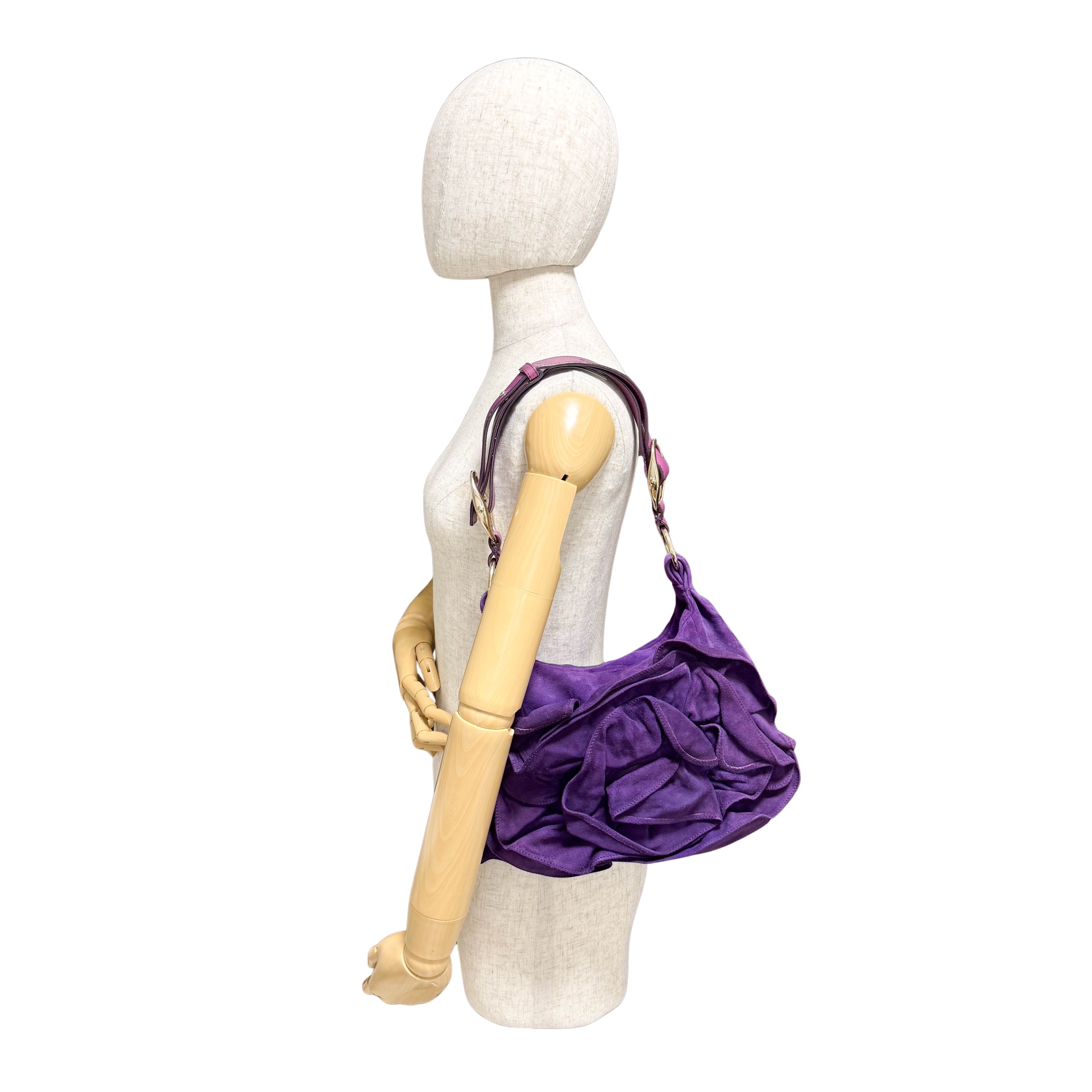 YSL Rive Gauche Purple Suede Shoulder Bag