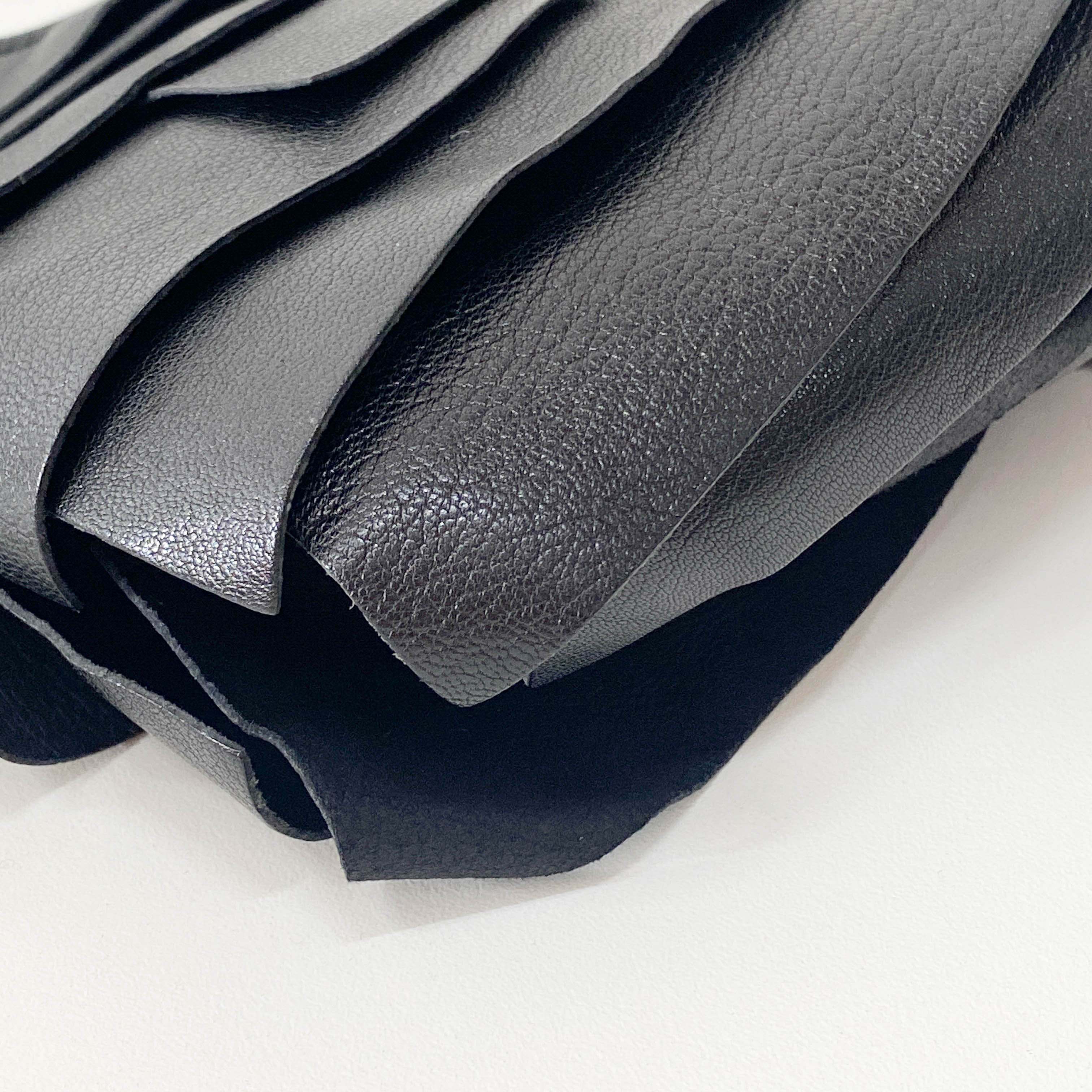 Rive Gauche Fringe Small Black Leather Shoulder Bag