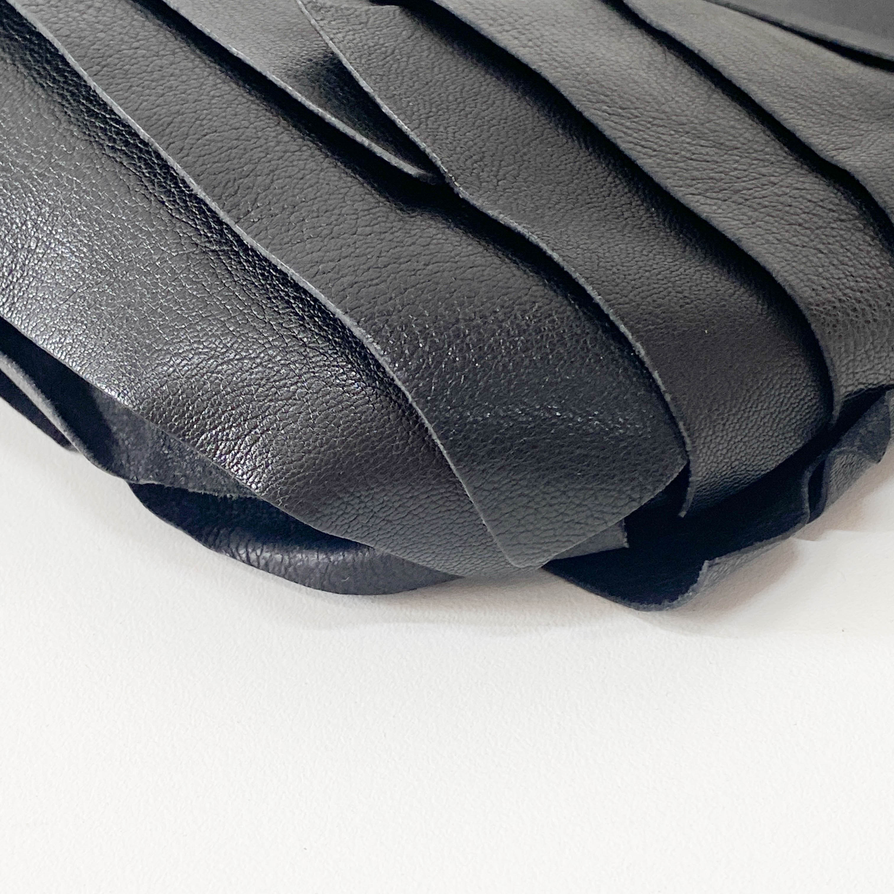 Rive Gauche Fringe Small Black Leather Shoulder Bag