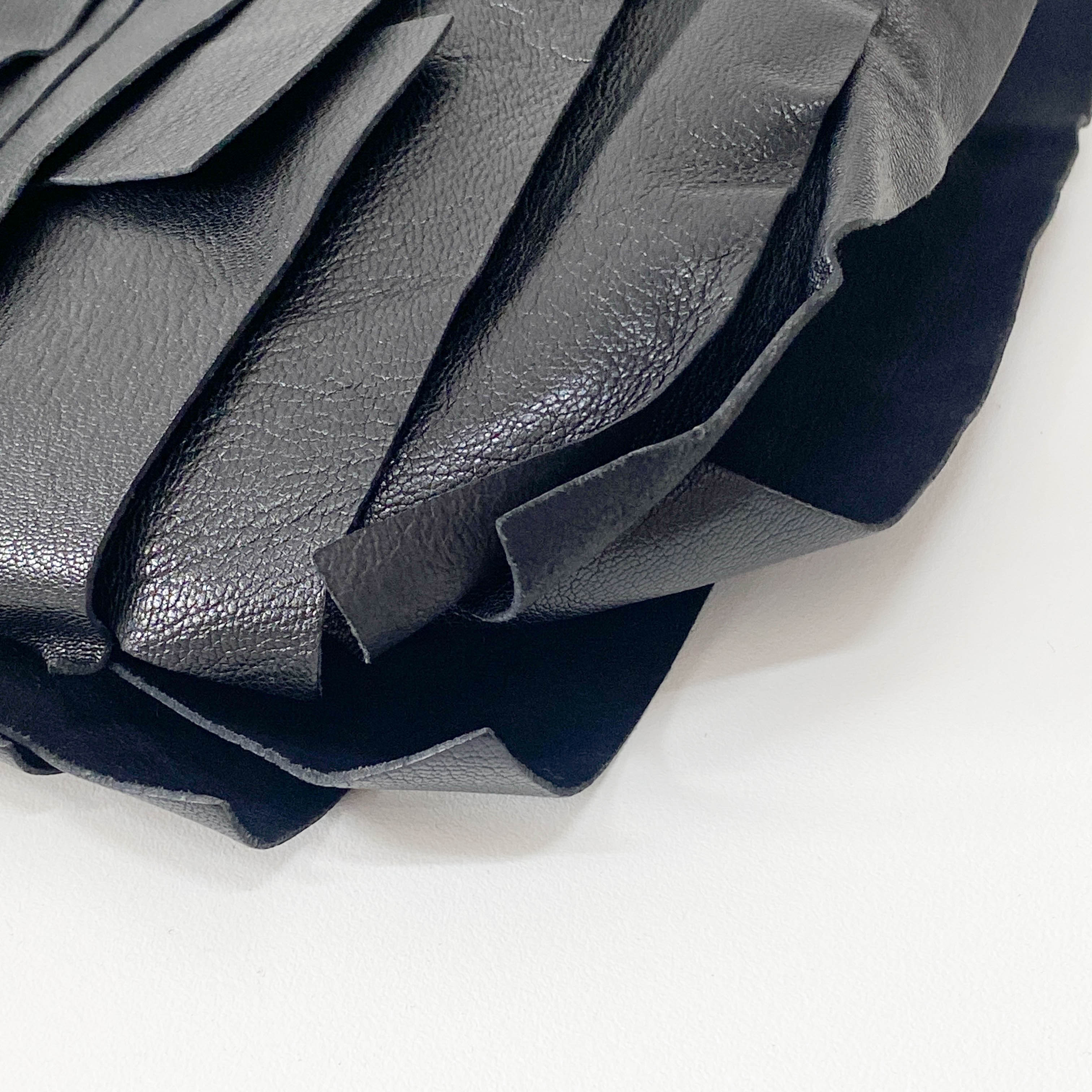 Rive Gauche Fringe Small Black Leather Shoulder Bag