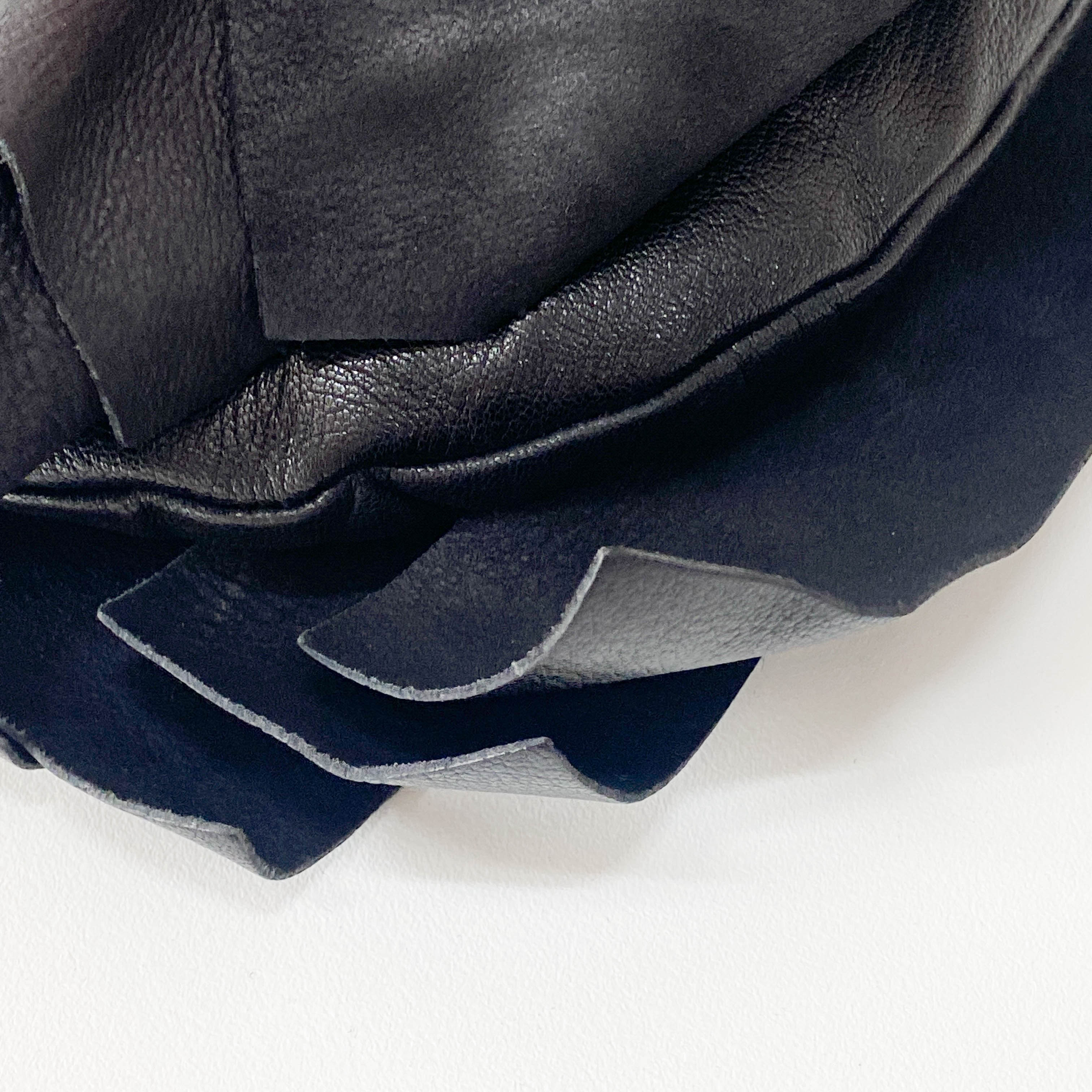 Rive Gauche Fringe Small Black Leather Shoulder Bag