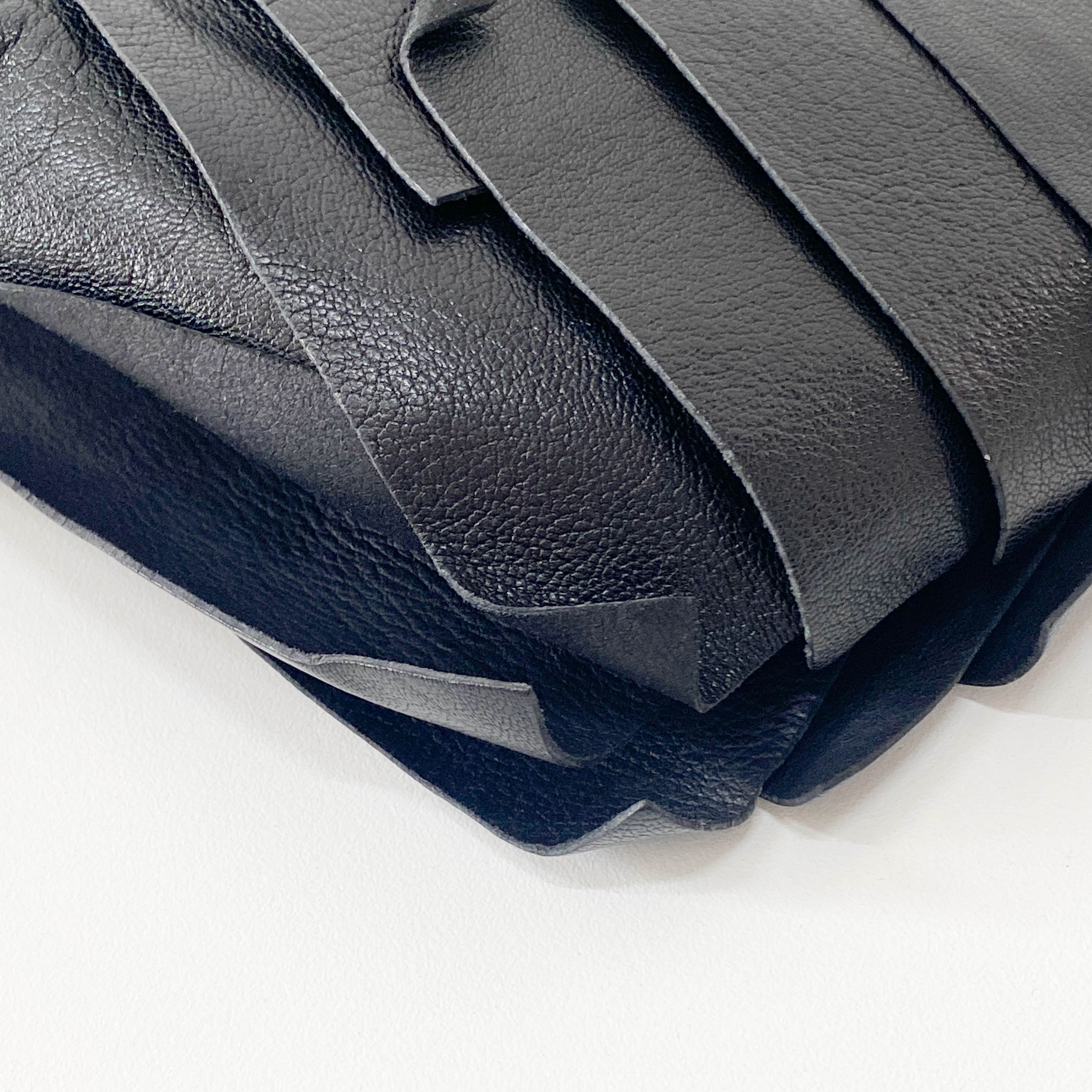 Rive Gauche Fringe Small Black Leather Shoulder Bag