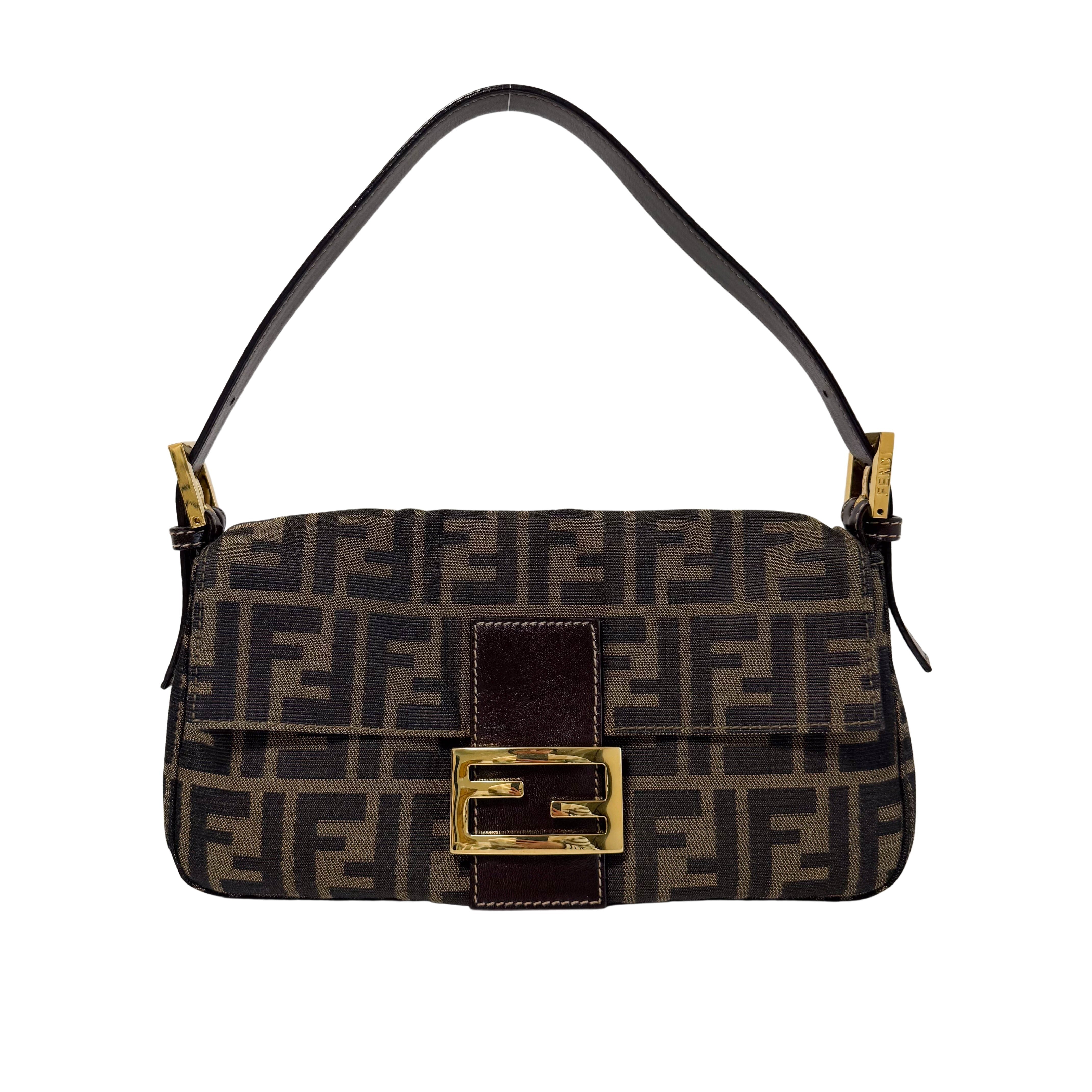 Baguette Zucca Brown Canvas with Gold Harware Shoulder Bag