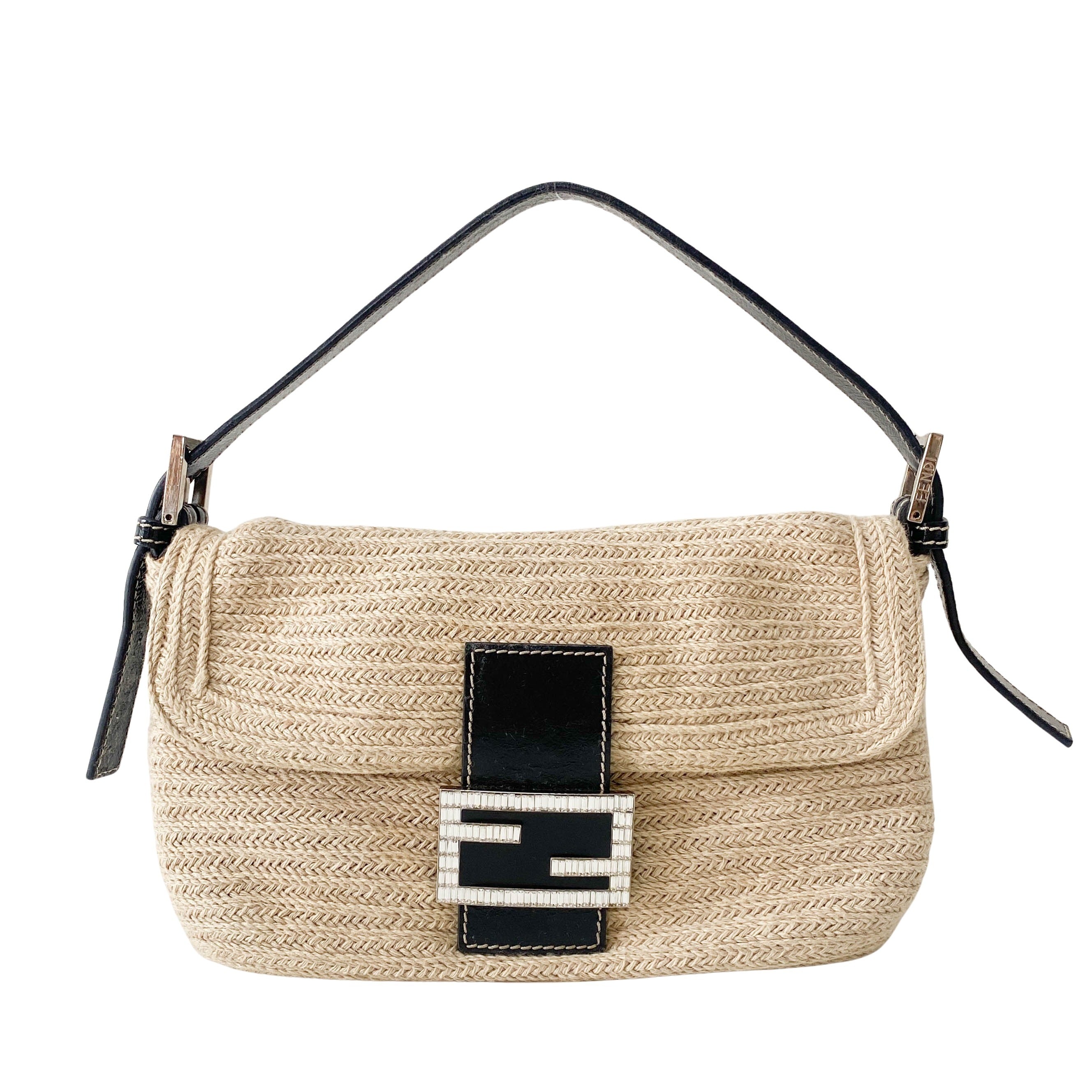 Baguette Beige Raffia Shoulder Bag