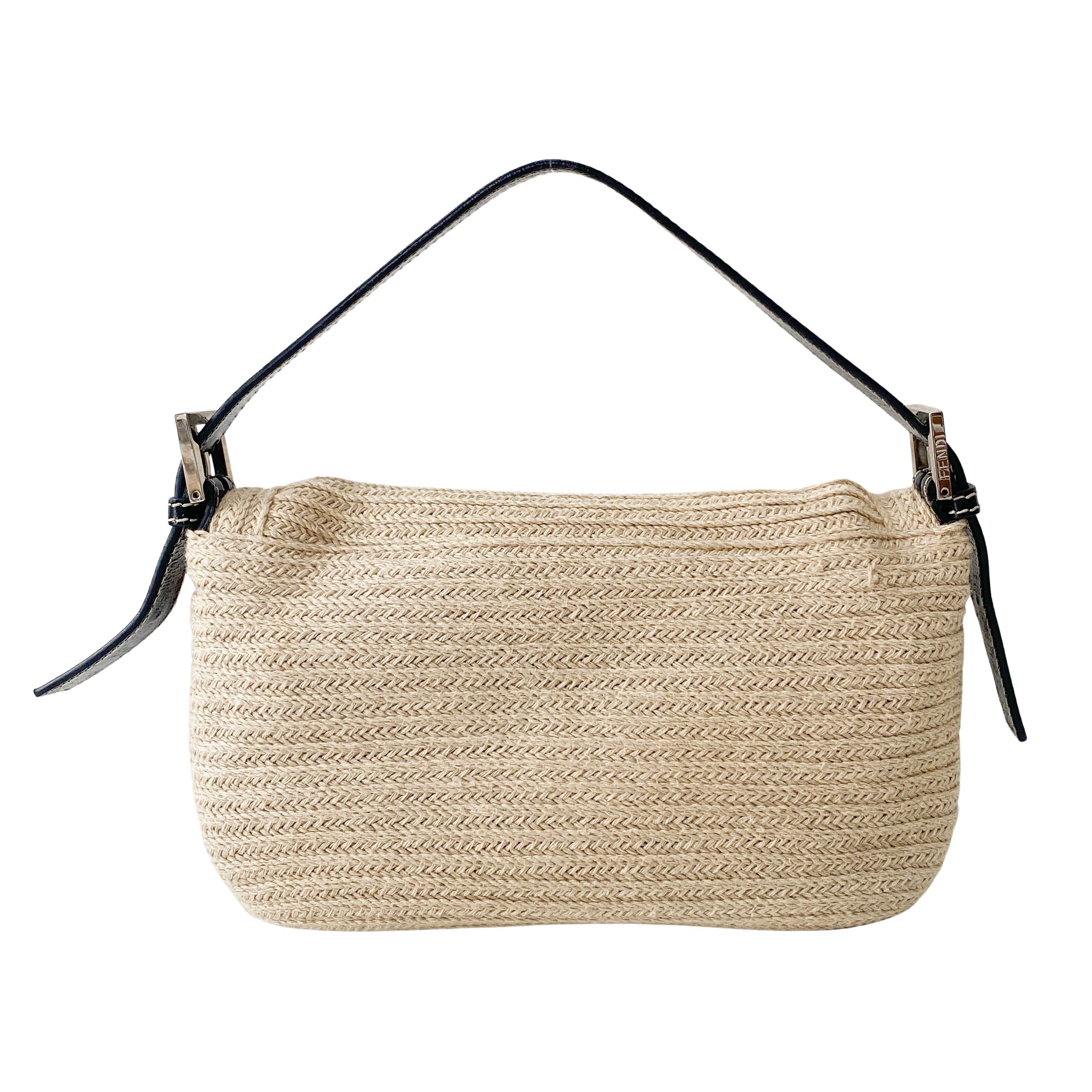Baguette Beige Raffia Shoulder Bag
