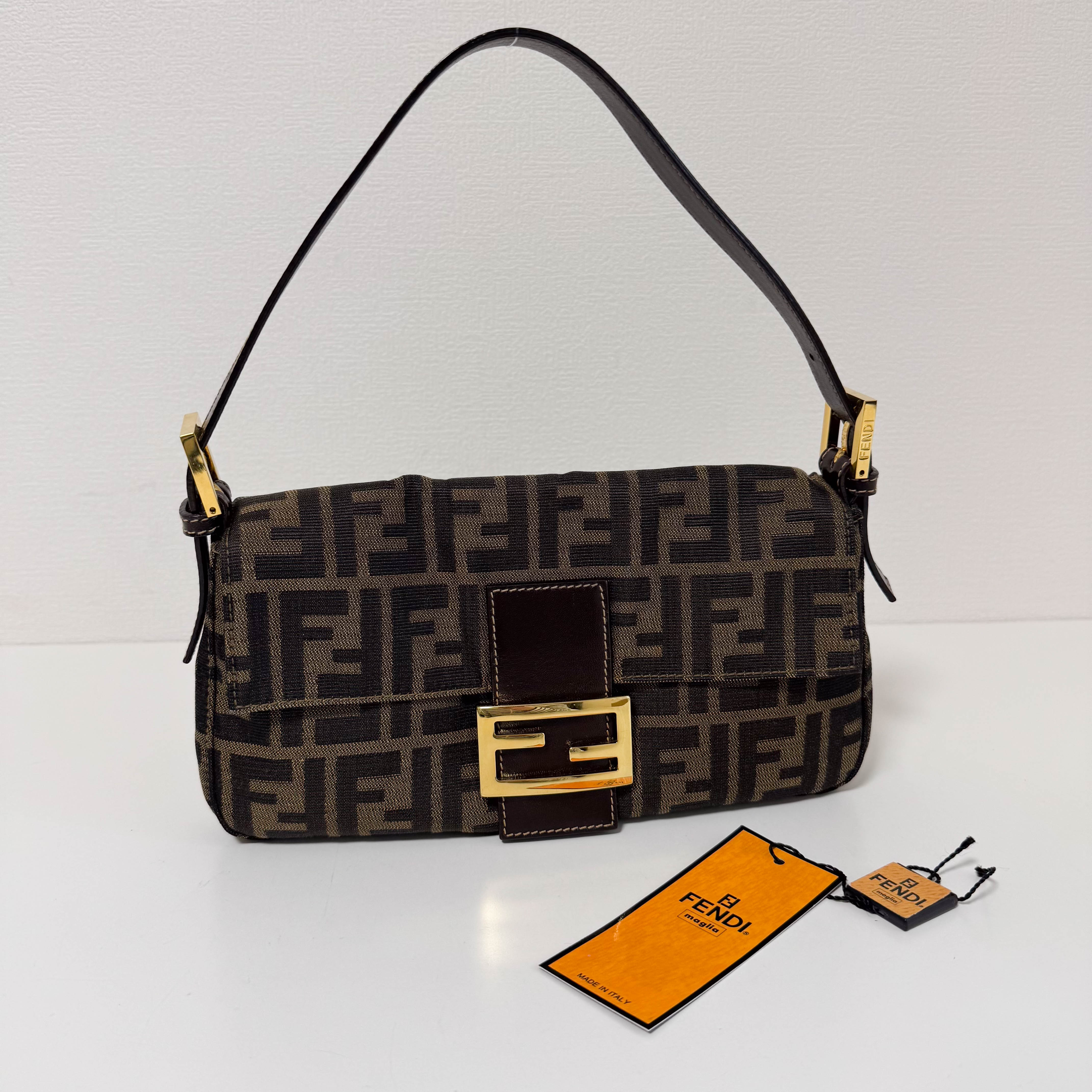 Baguette Zucca Brown Canvas with Gold Harware Shoulder Bag
