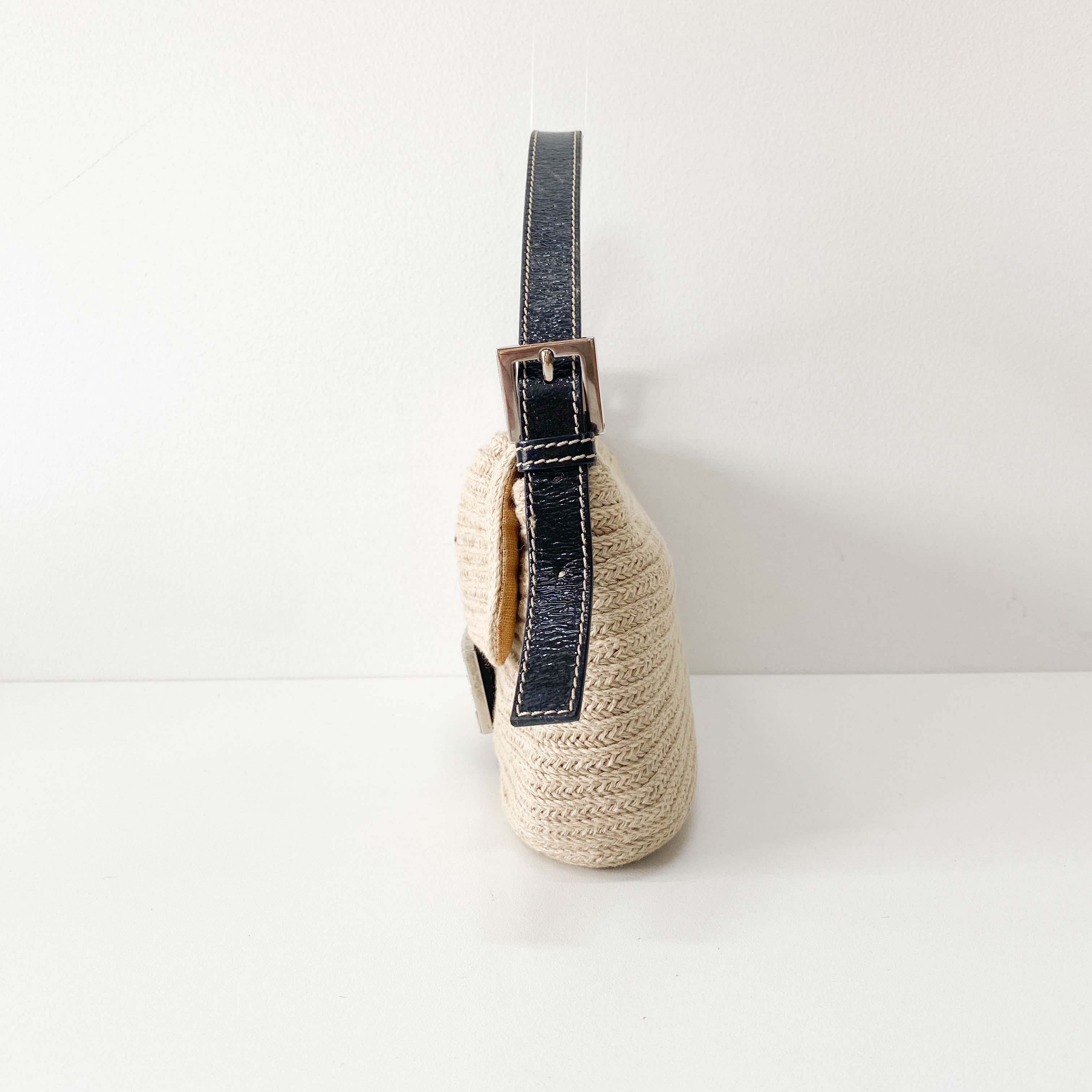 Baguette Beige Raffia Shoulder Bag