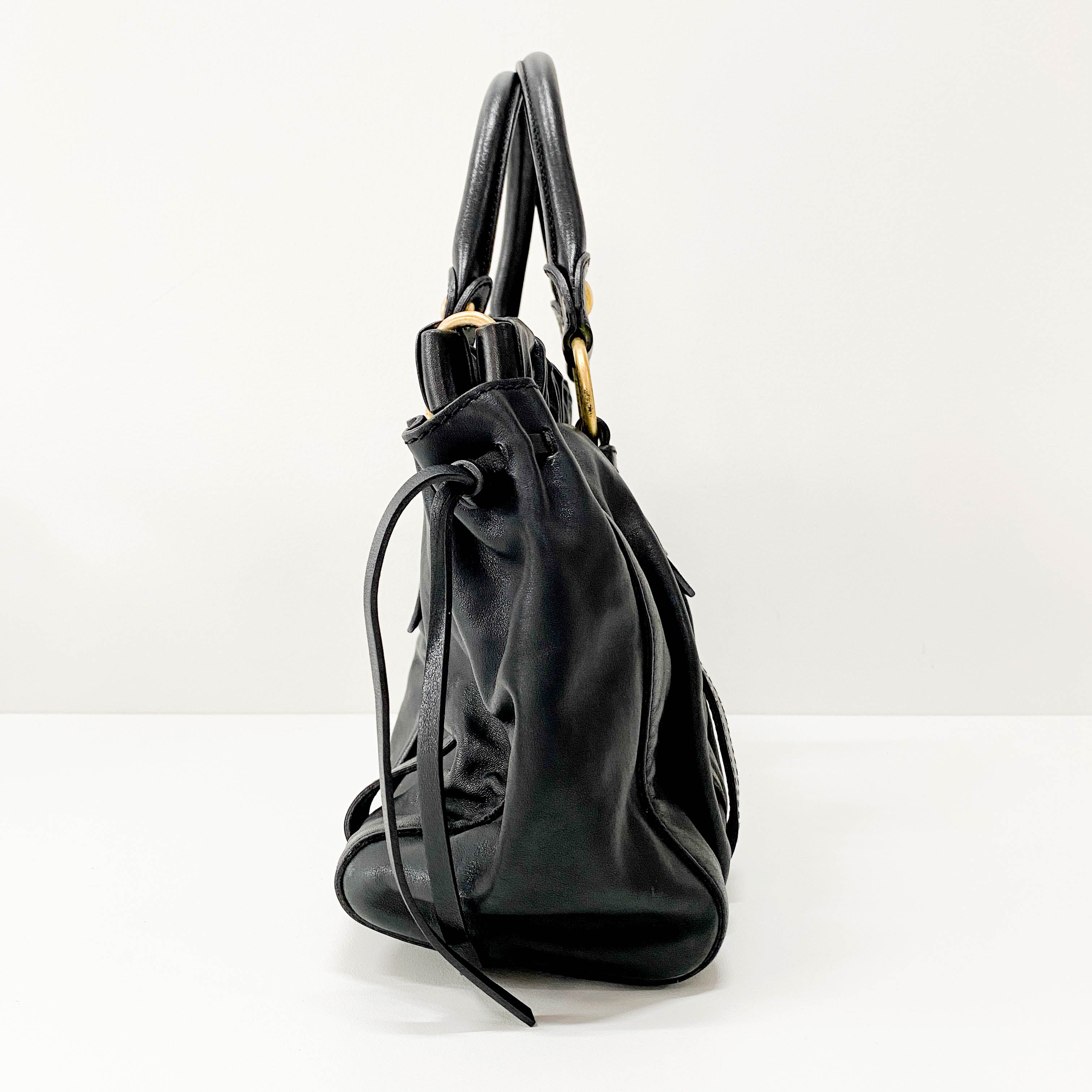 Vitello Black Leather Two Way Bag