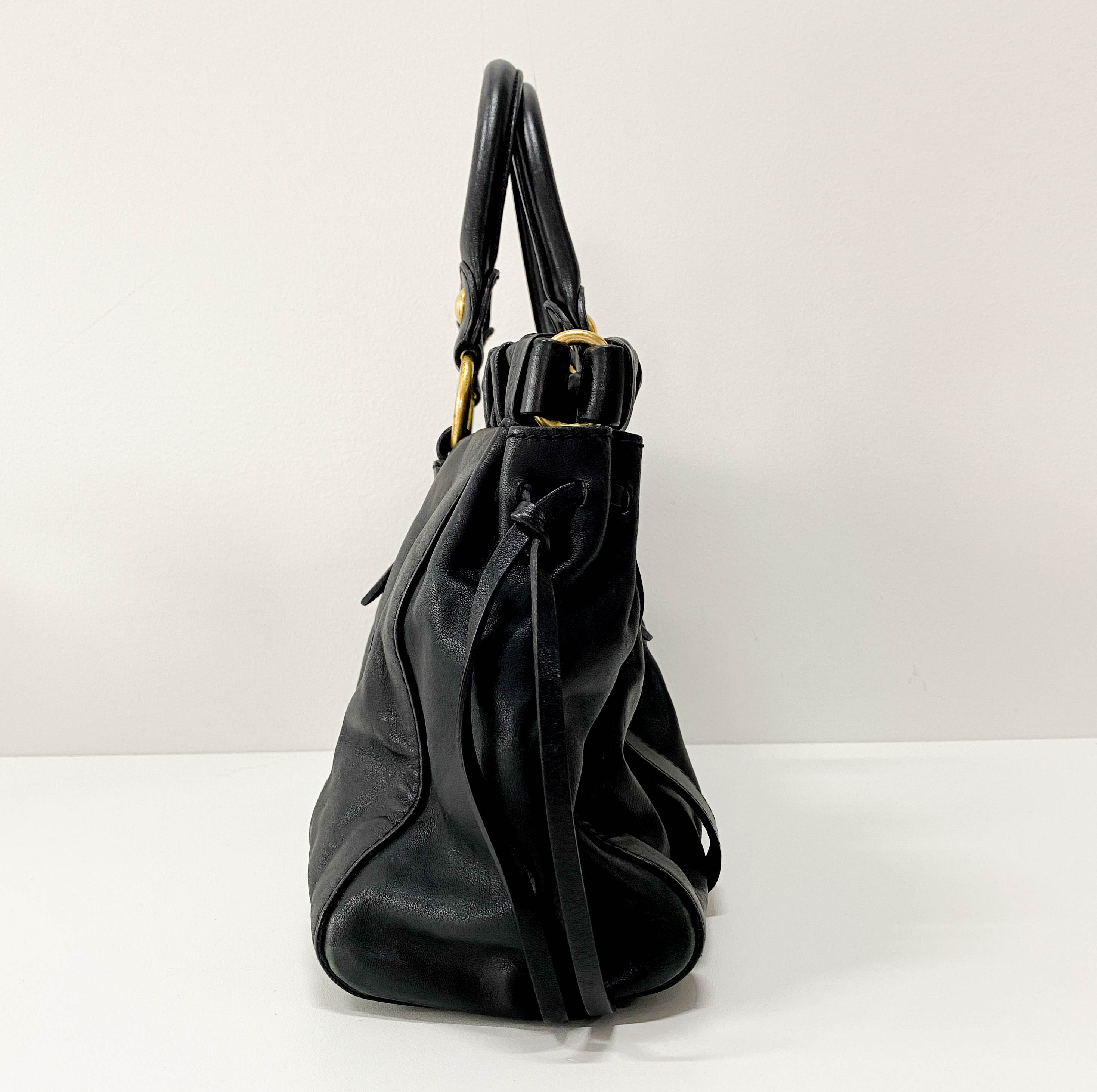 Vitello Black Leather Two Way Bag