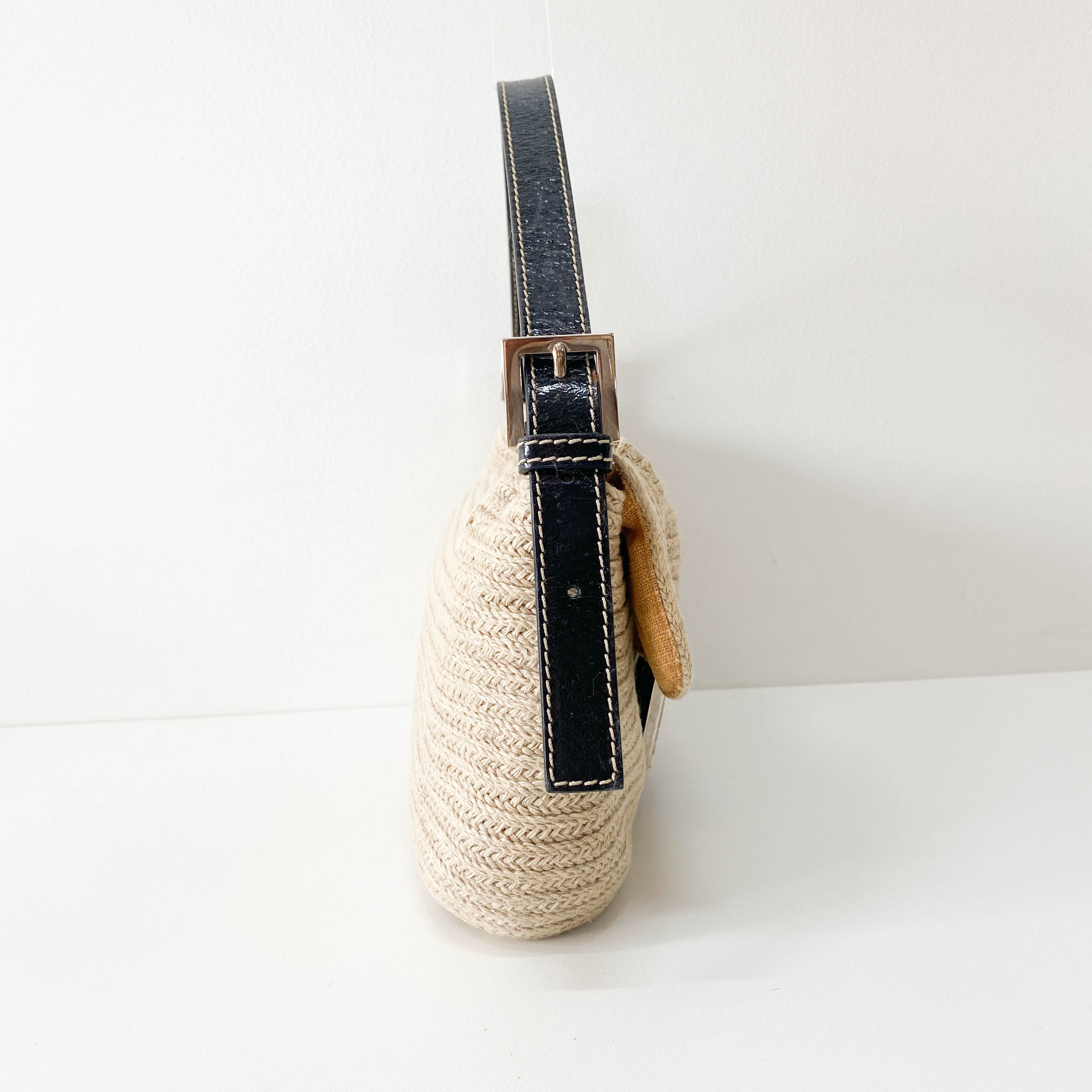 Baguette Beige Raffia Shoulder Bag