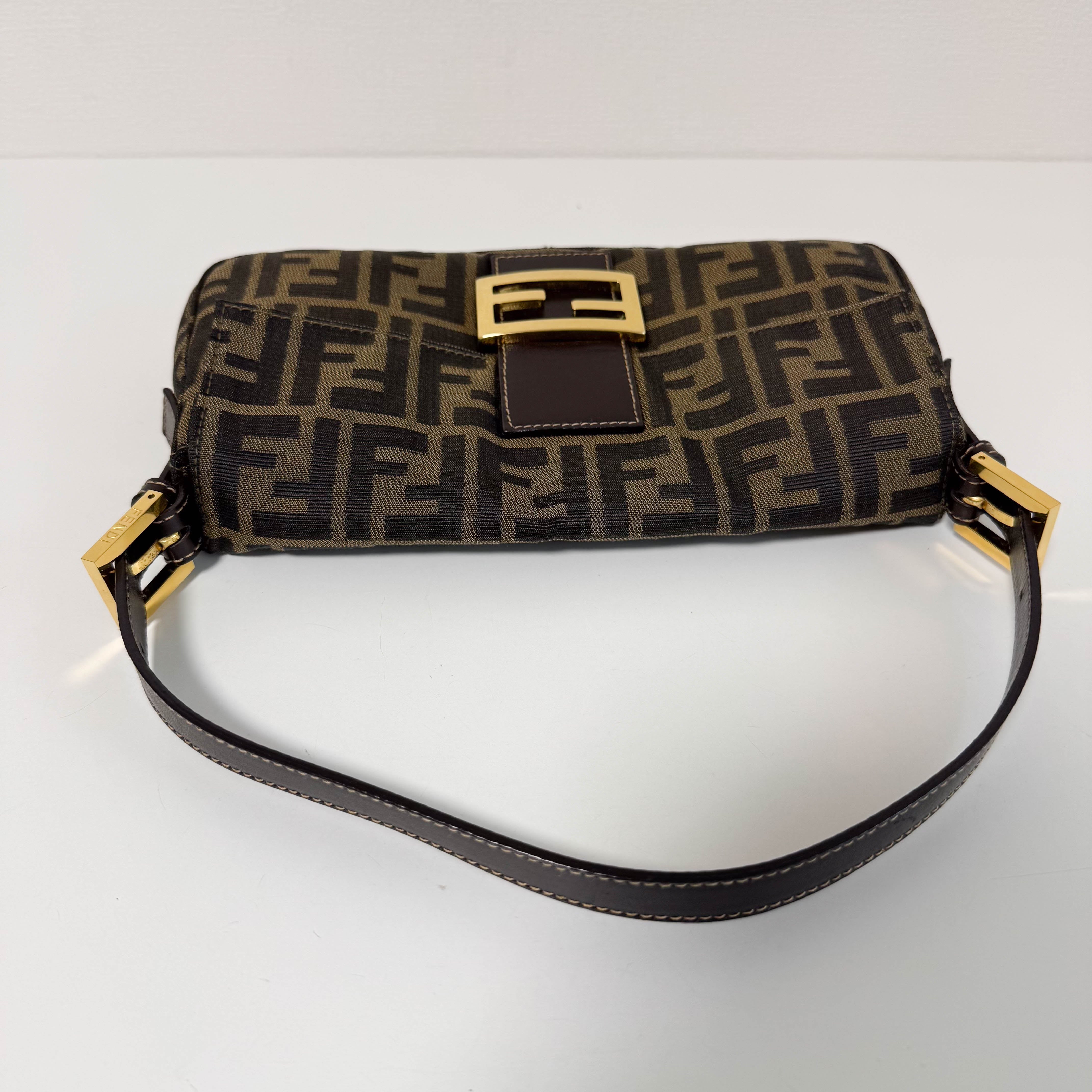 Baguette Zucca Brown Canvas with Gold Harware Shoulder Bag