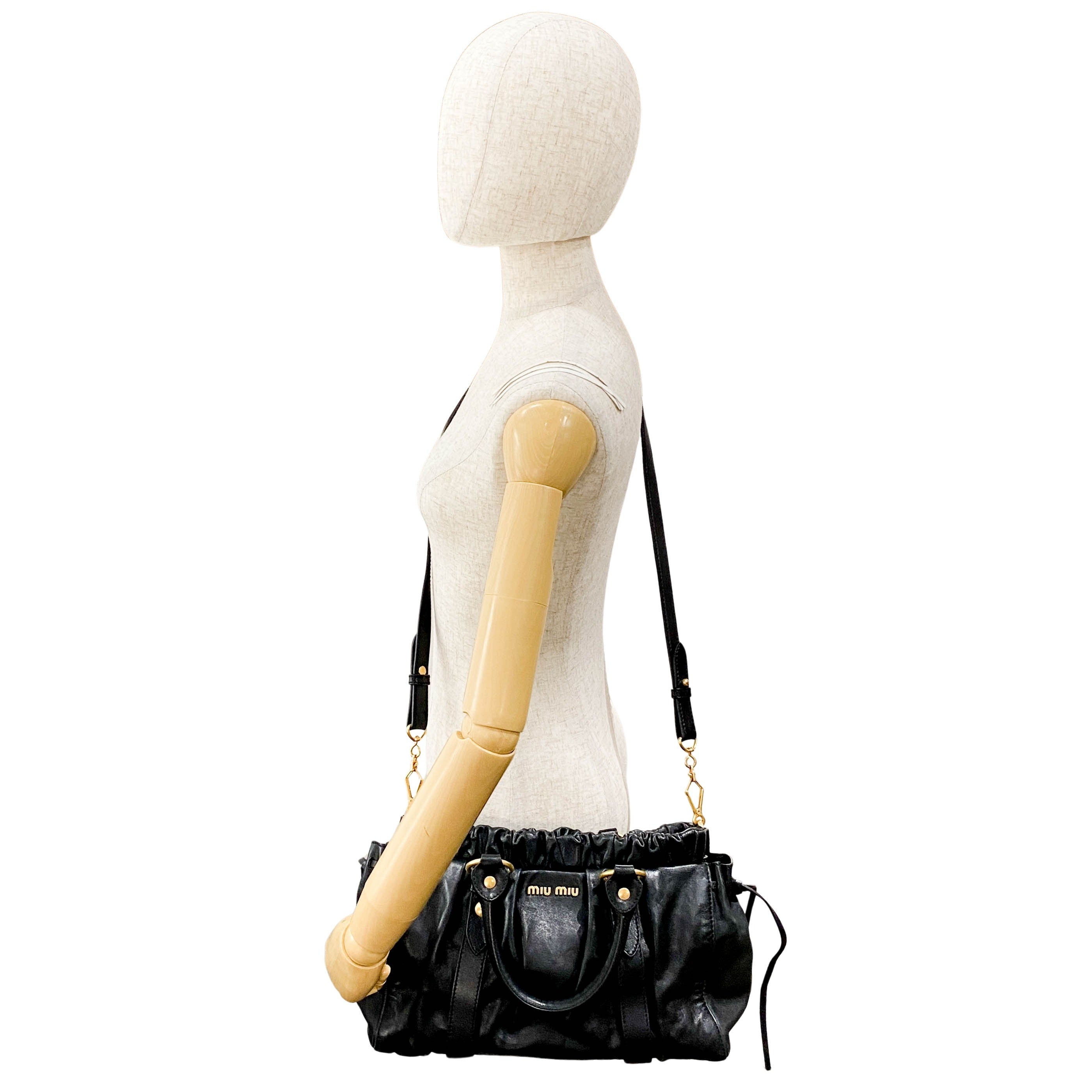 Vitello Black Leather Two Way Bag