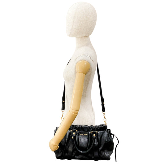 Vitello Black Leather Two Way Bag