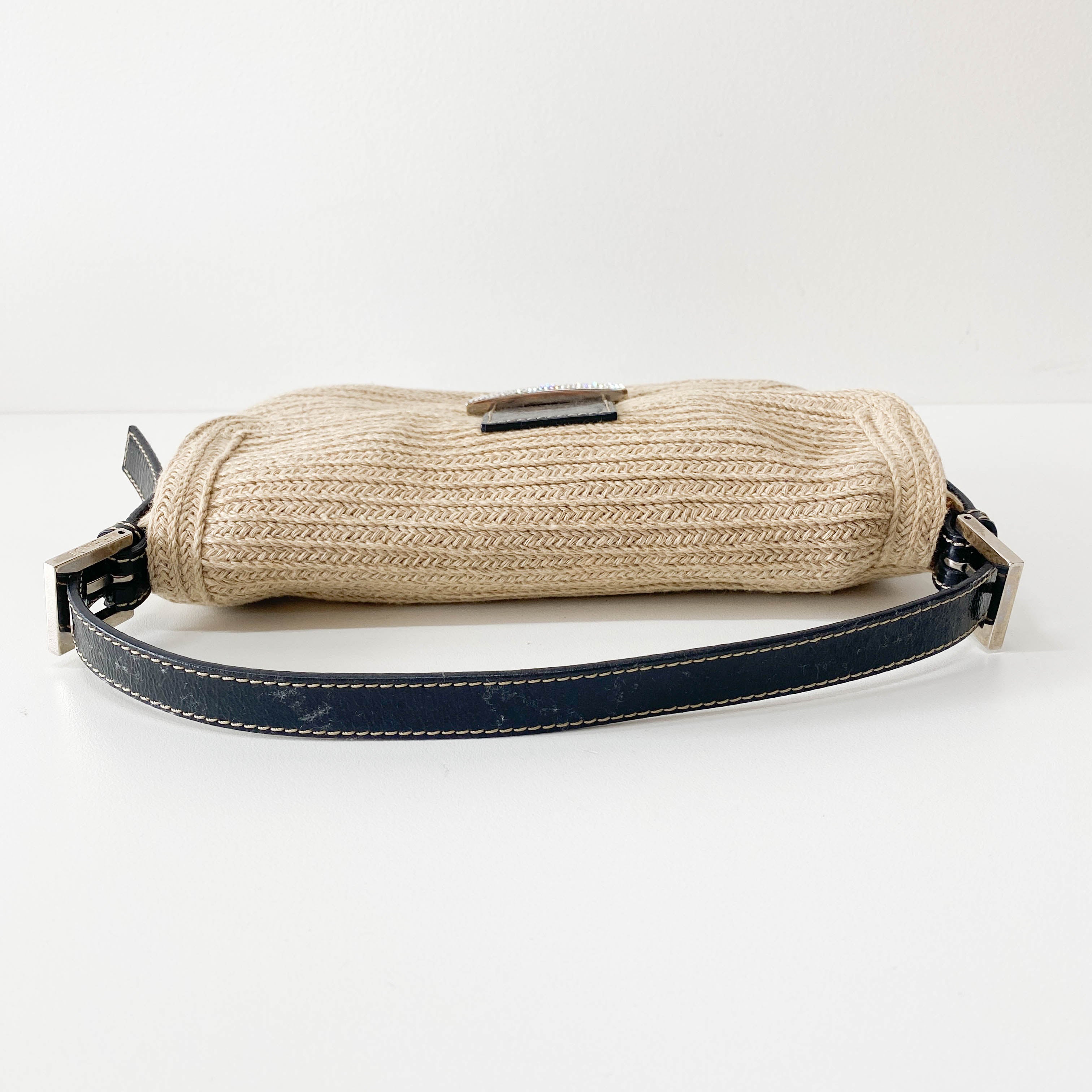 Baguette Beige Raffia Shoulder Bag