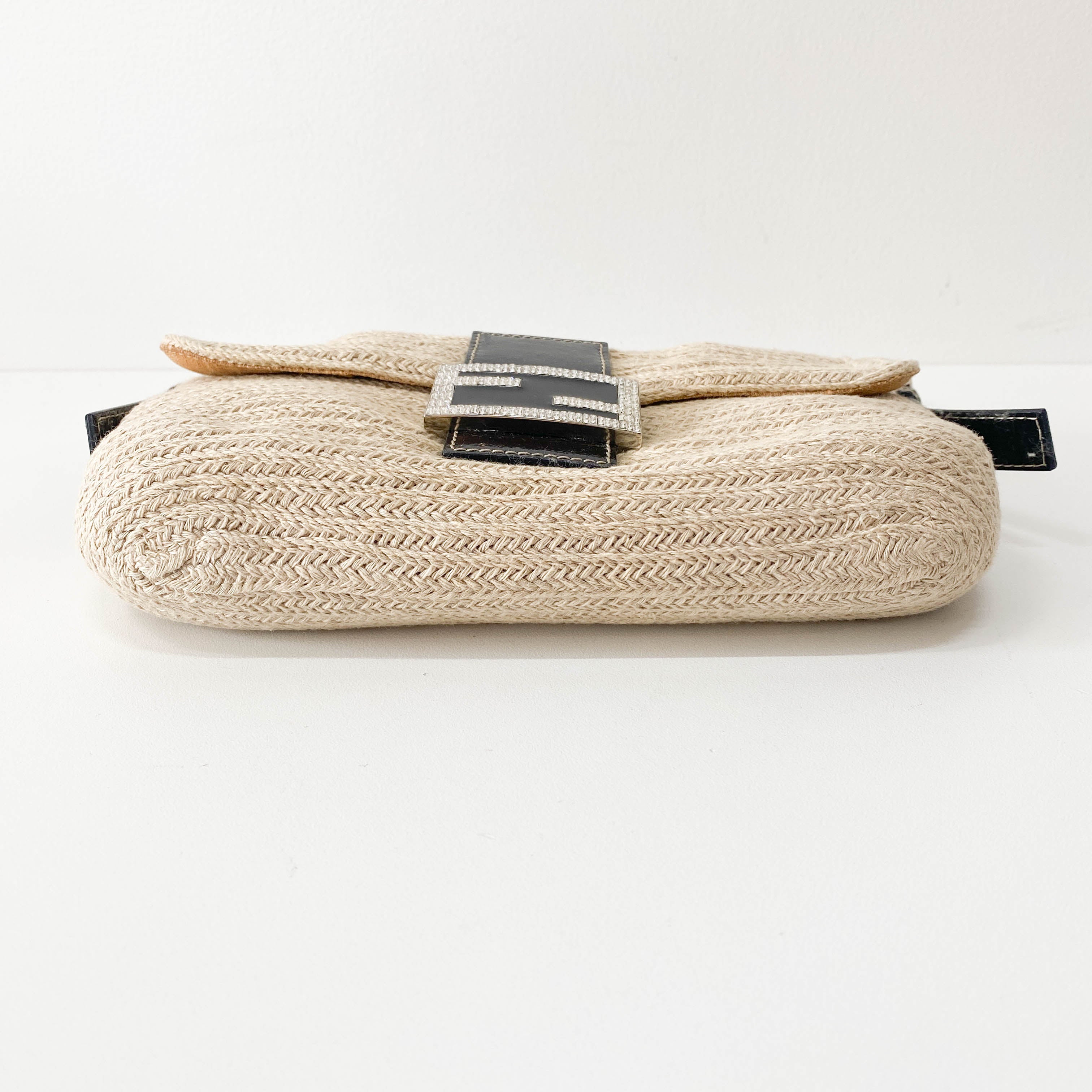 Baguette Beige Raffia Shoulder Bag