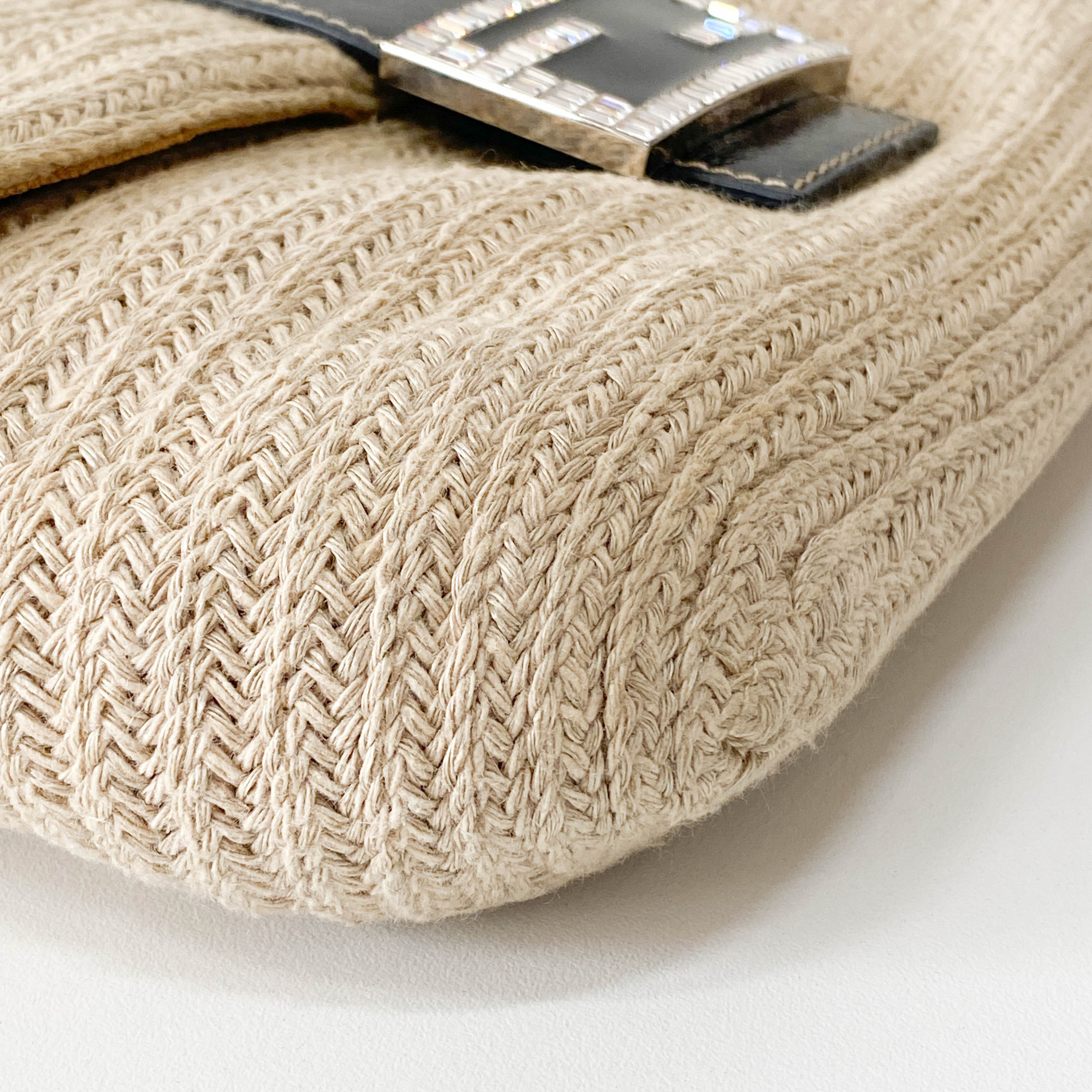Baguette Beige Raffia Shoulder Bag