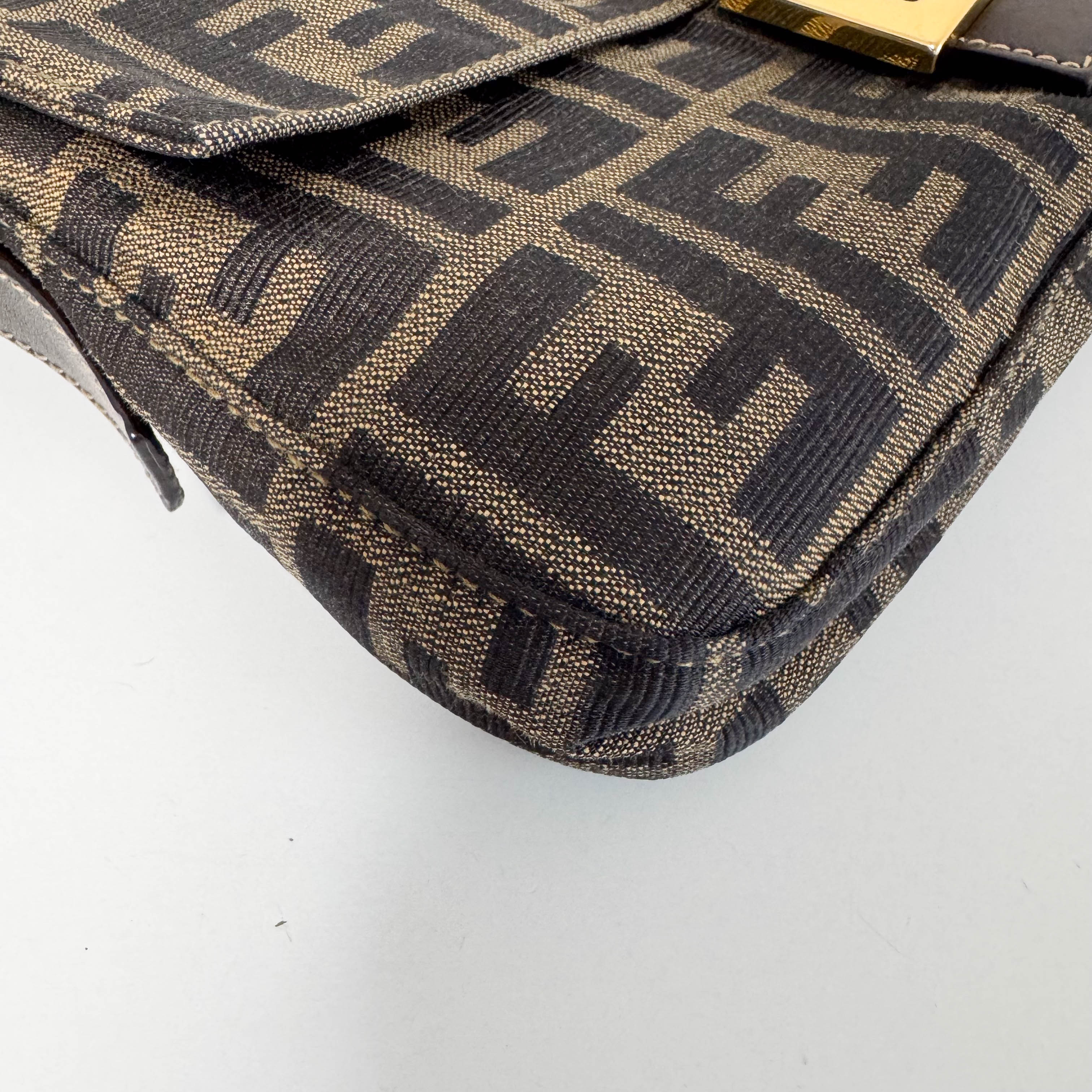 Baguette Zucca Brown Canvas with Gold Harware Shoulder Bag