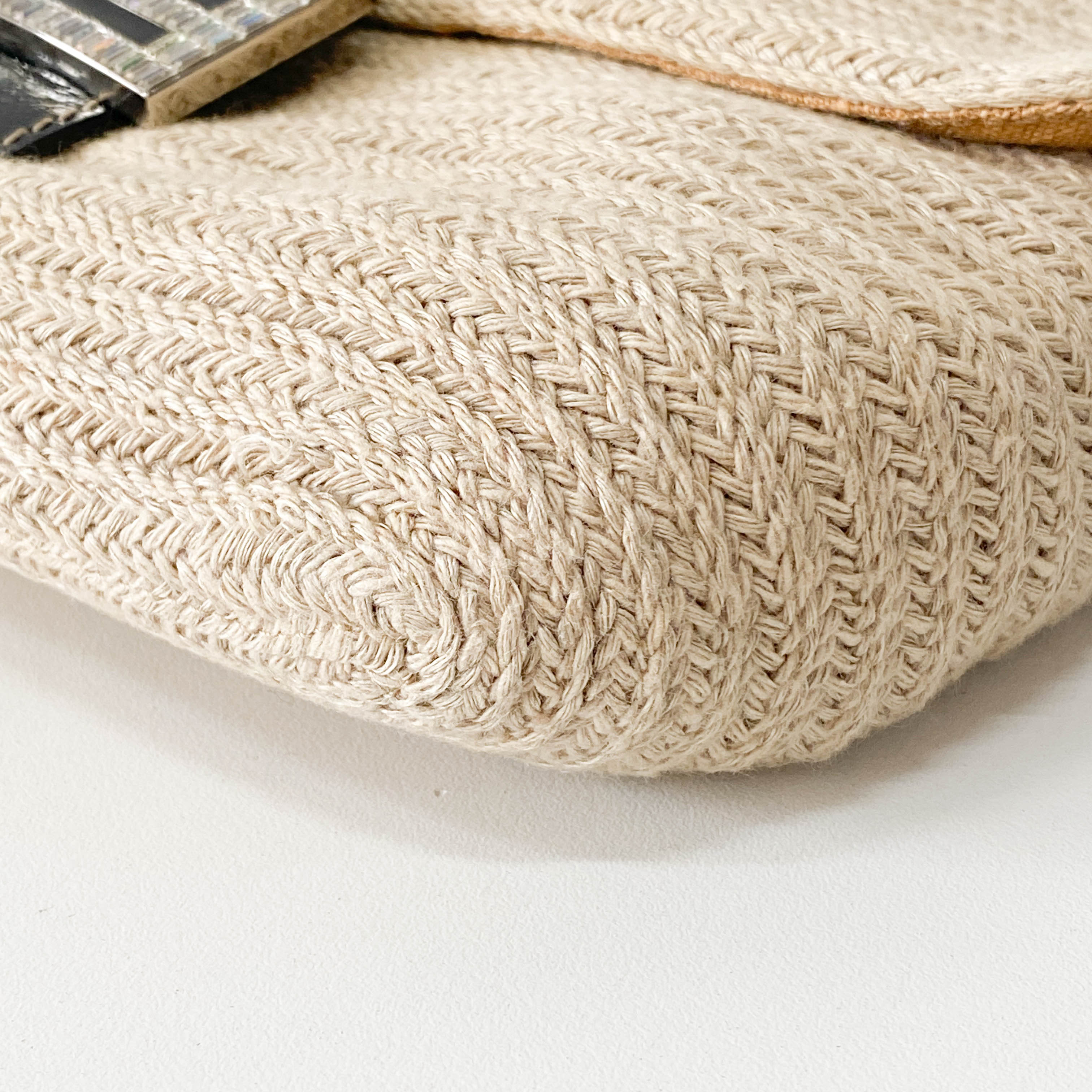 Baguette Beige Raffia Shoulder Bag