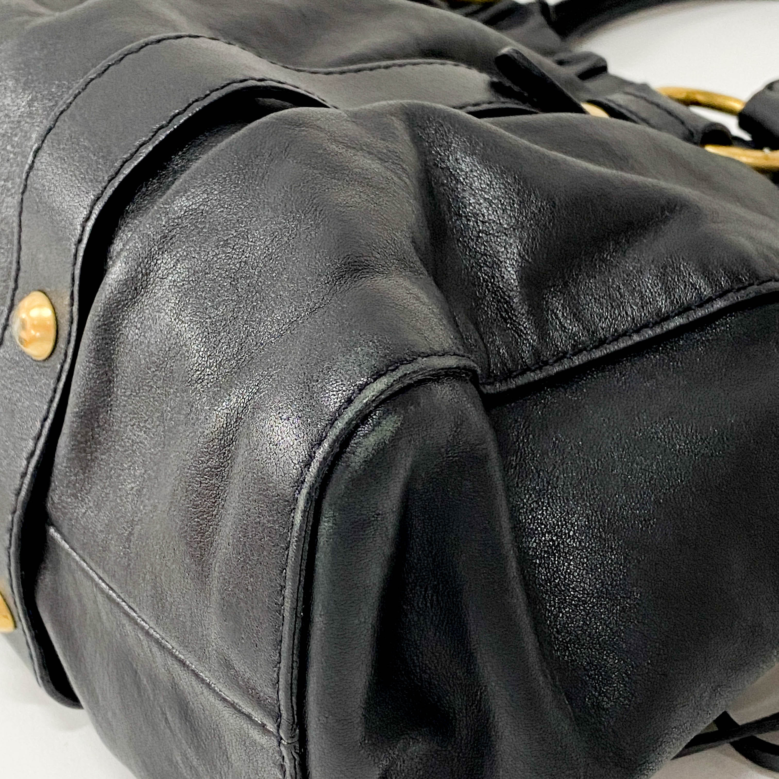 Vitello Black Leather Two Way Bag