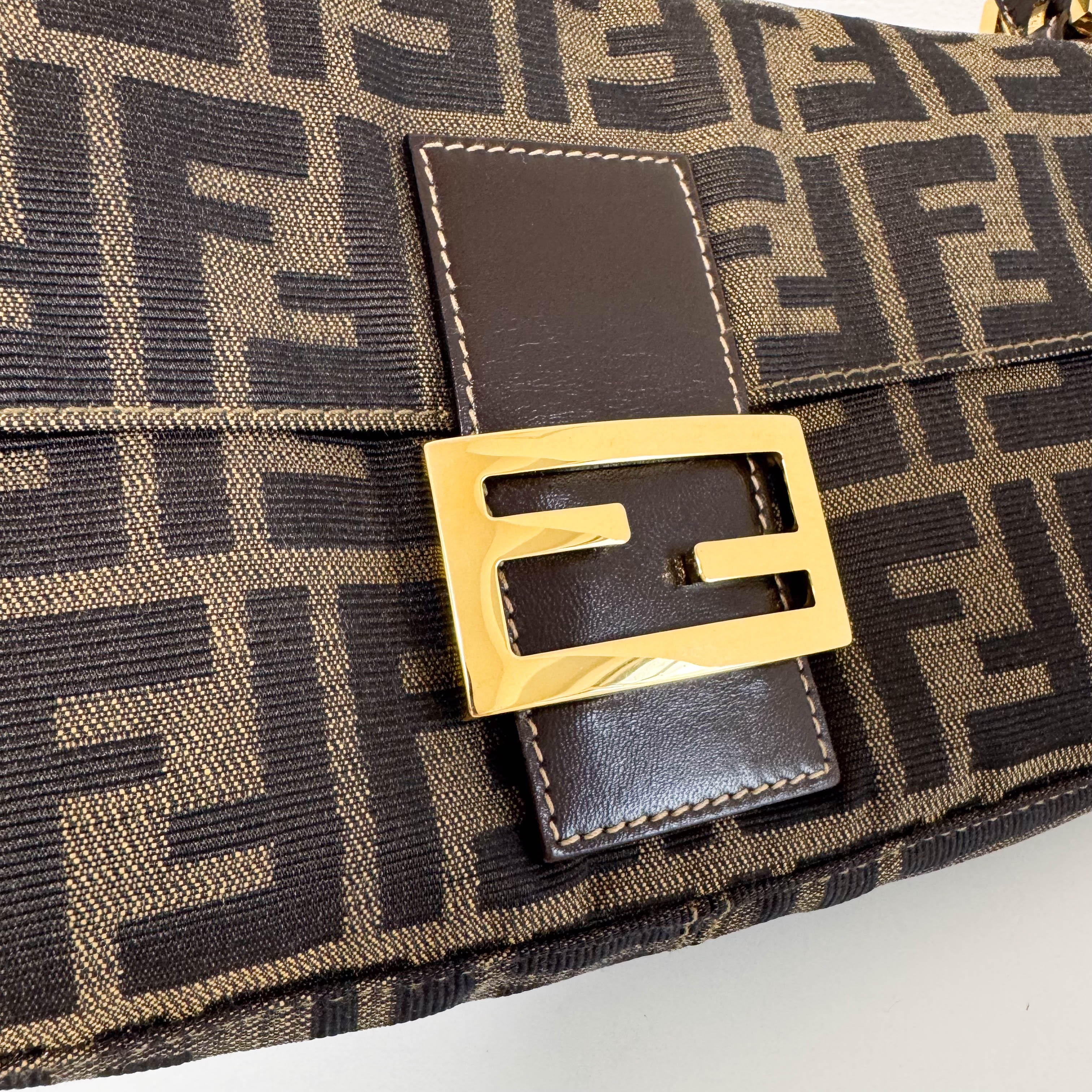 Baguette Zucca Brown Canvas with Gold Harware Shoulder Bag