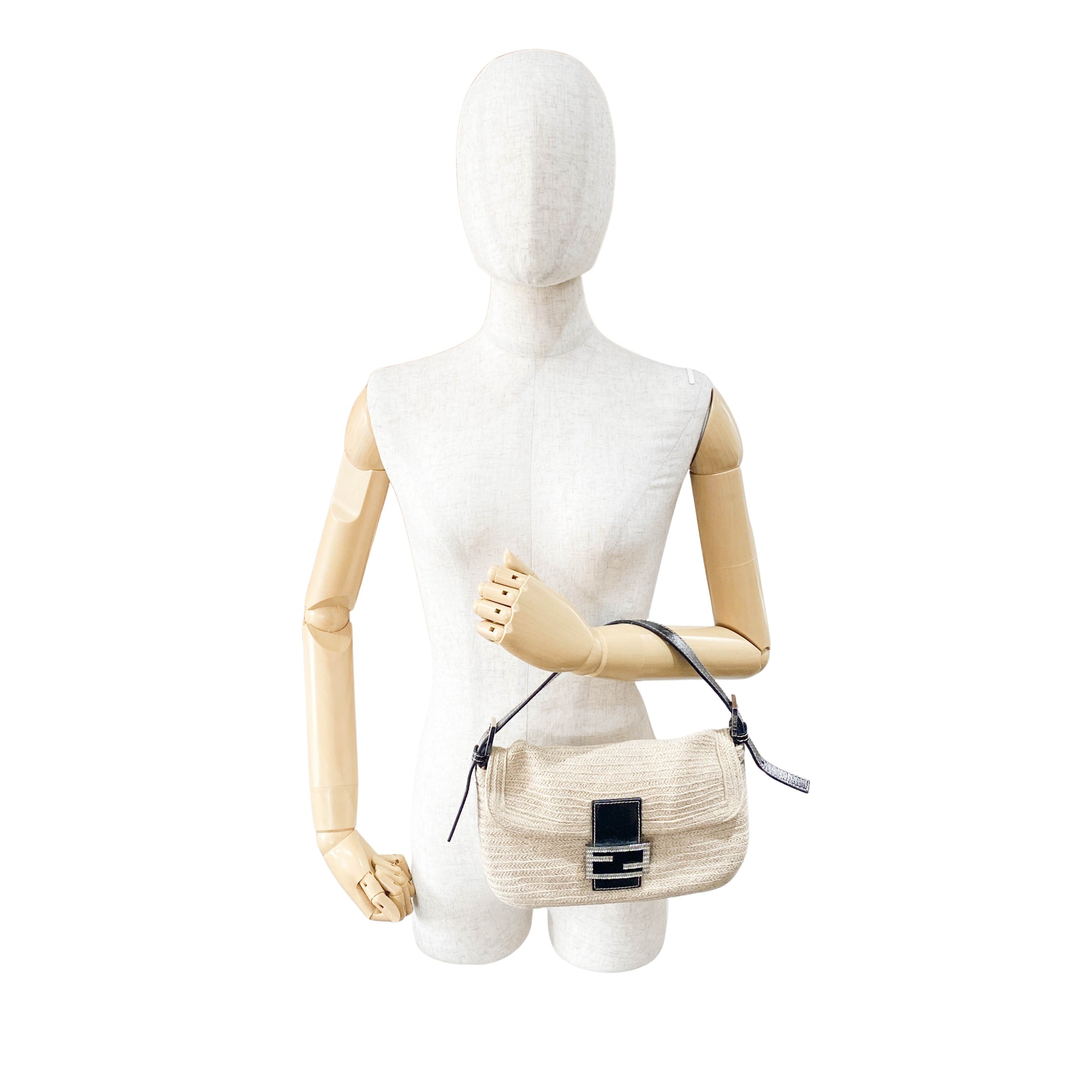 Baguette Beige Raffia Shoulder Bag