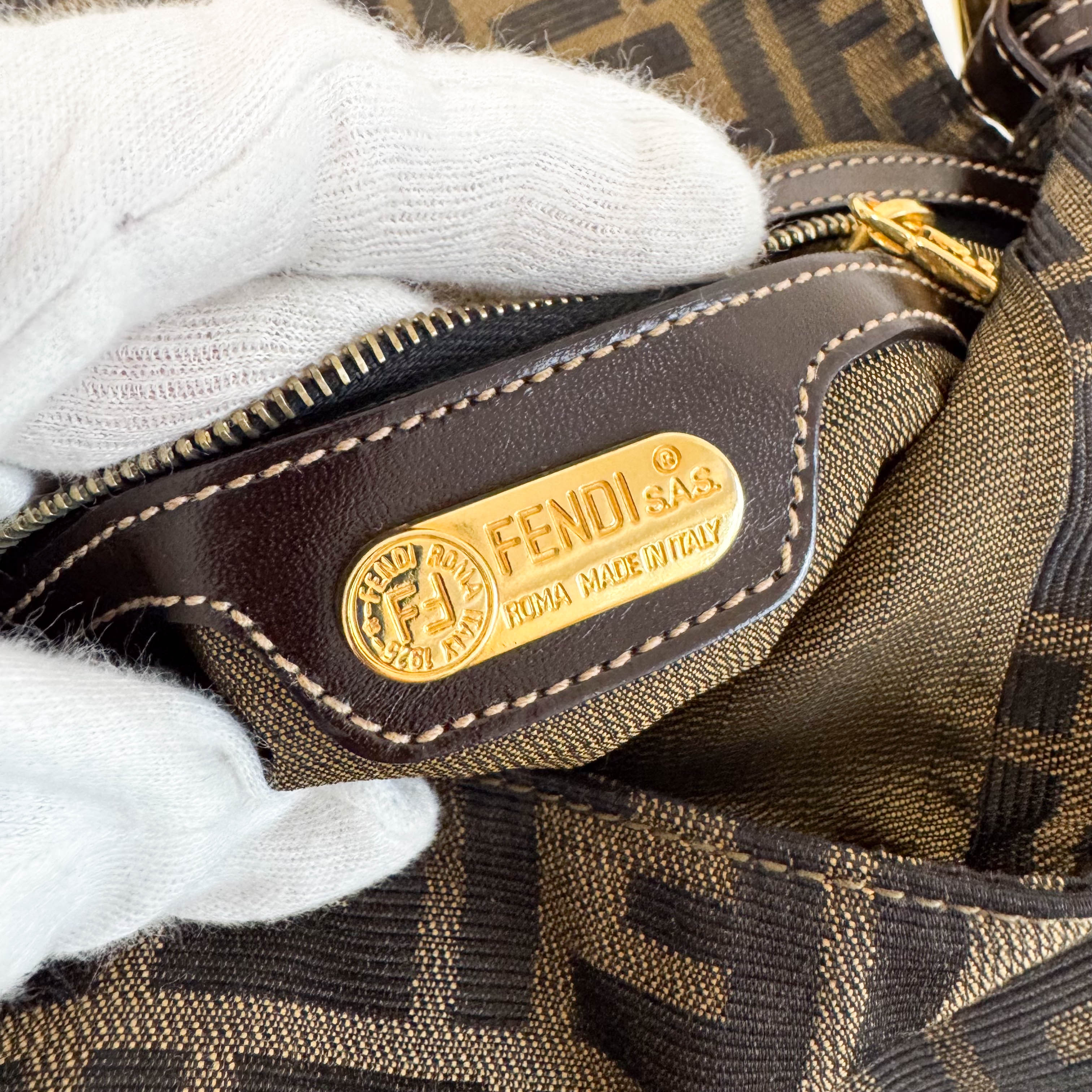 Baguette Zucca Brown Canvas with Gold Harware Shoulder Bag