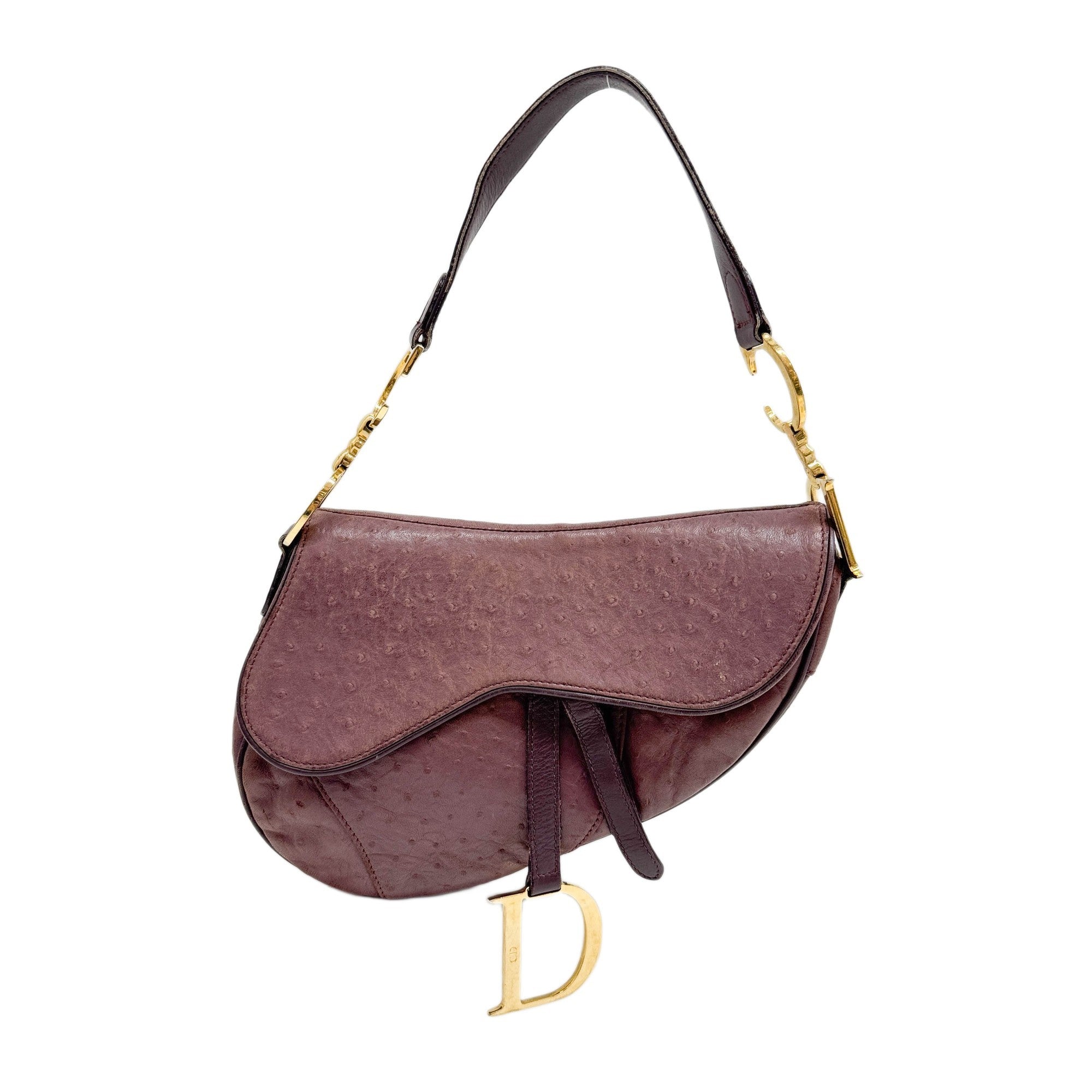 Saddle Purple Embossed Ostrich Leather Shoulder Bag