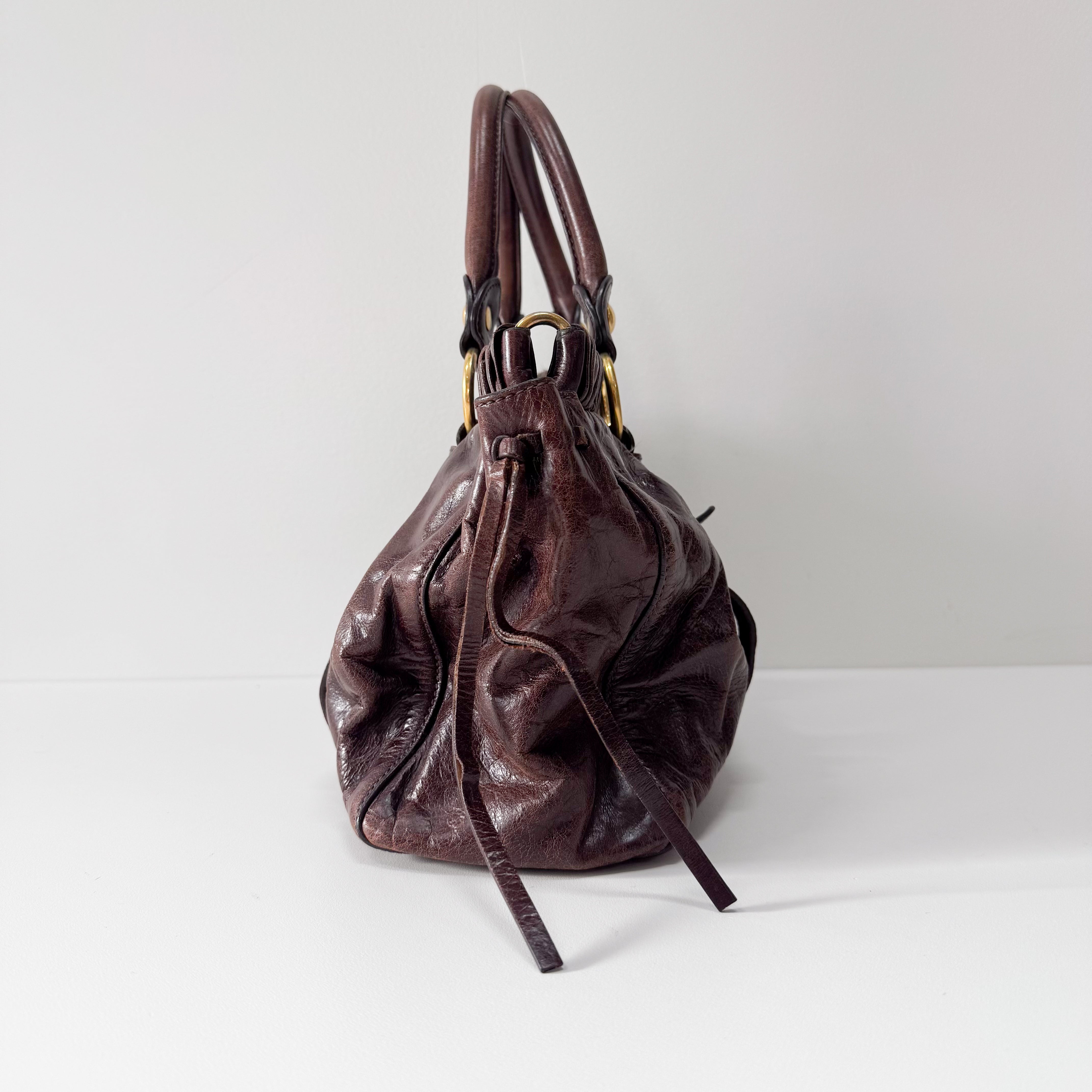 バッグ miu miu vitello lux 2way bag dark brown MIU MIU Vitello Brown Calfskin Leather Two Way Bag – HIVE