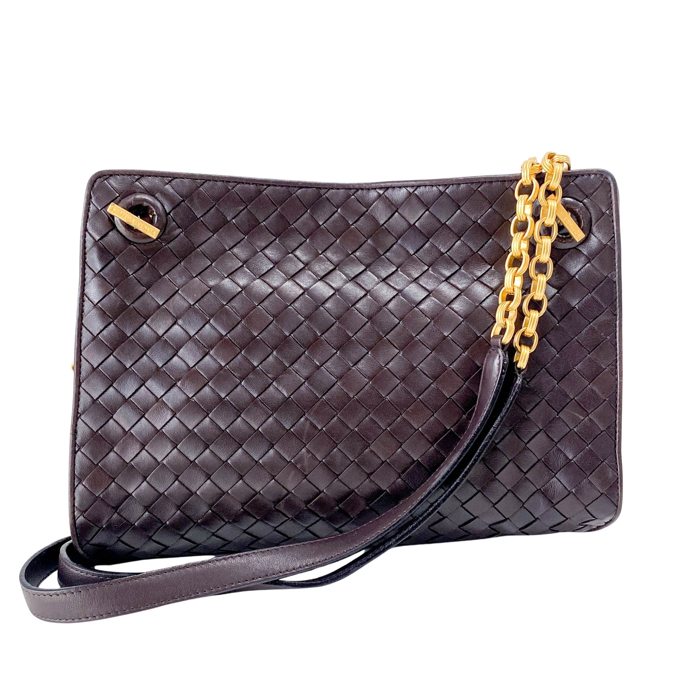 Brown Interciatto Leather Shoulder Bag