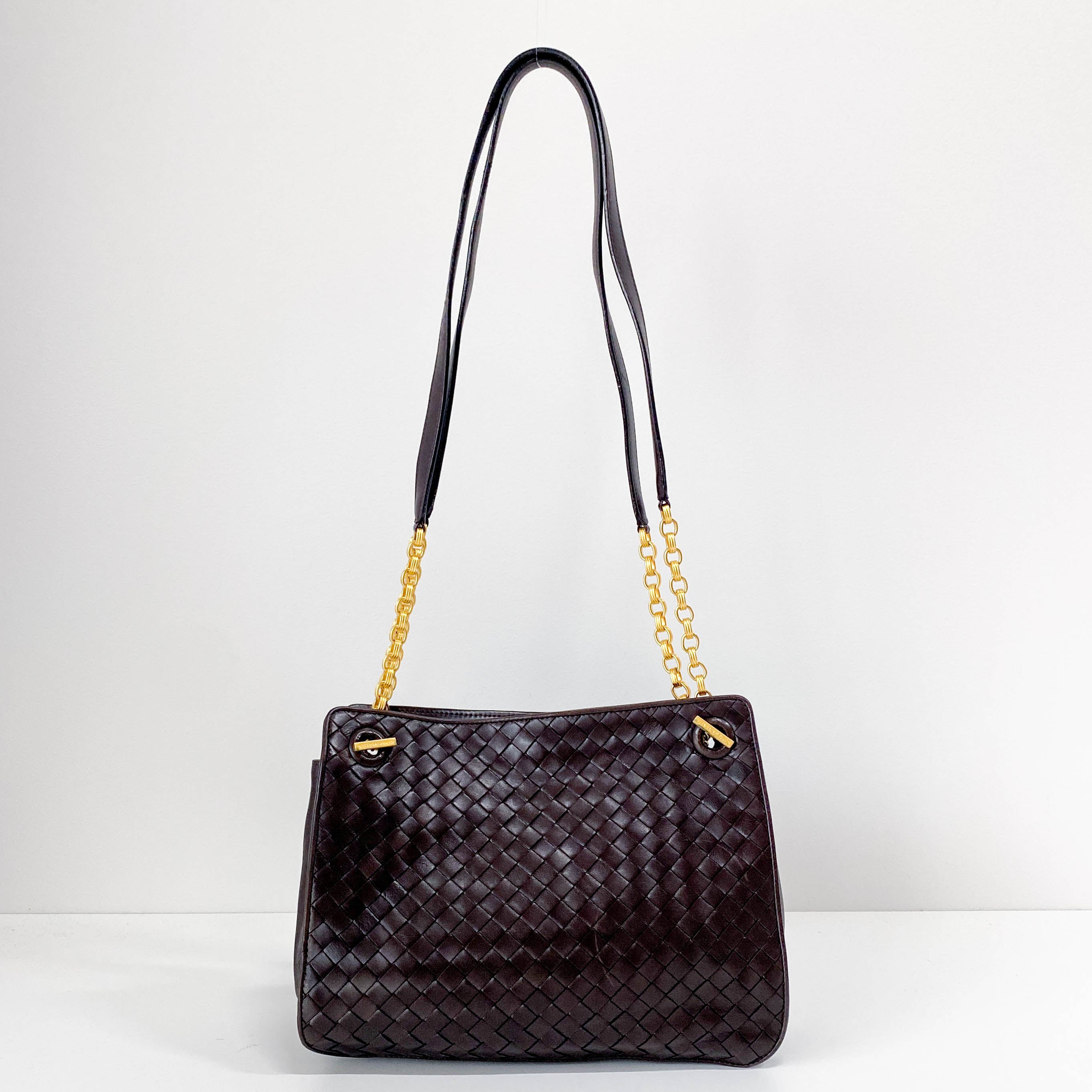 Brown Interciatto Leather Shoulder Bag