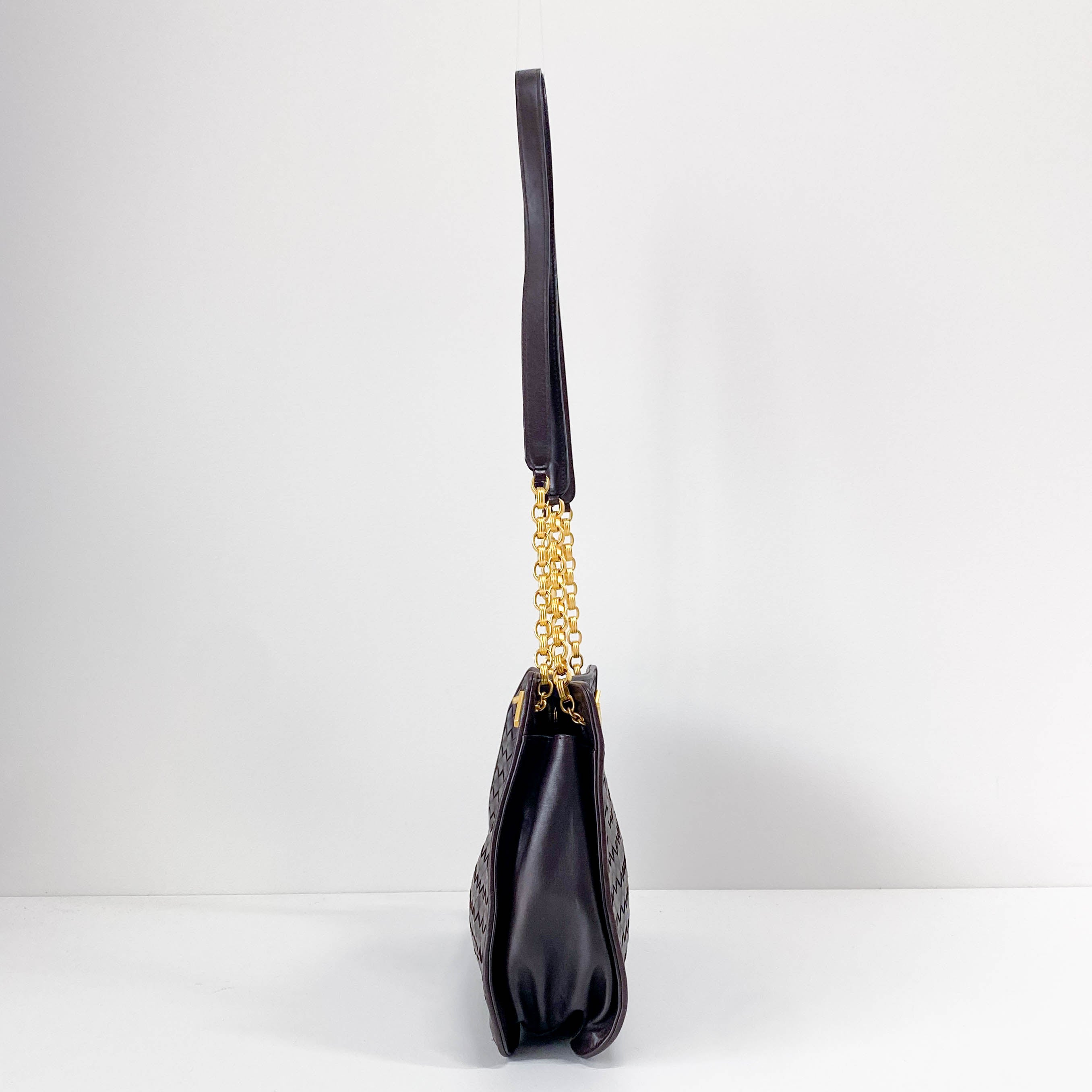 Brown Interciatto Leather Shoulder Bag