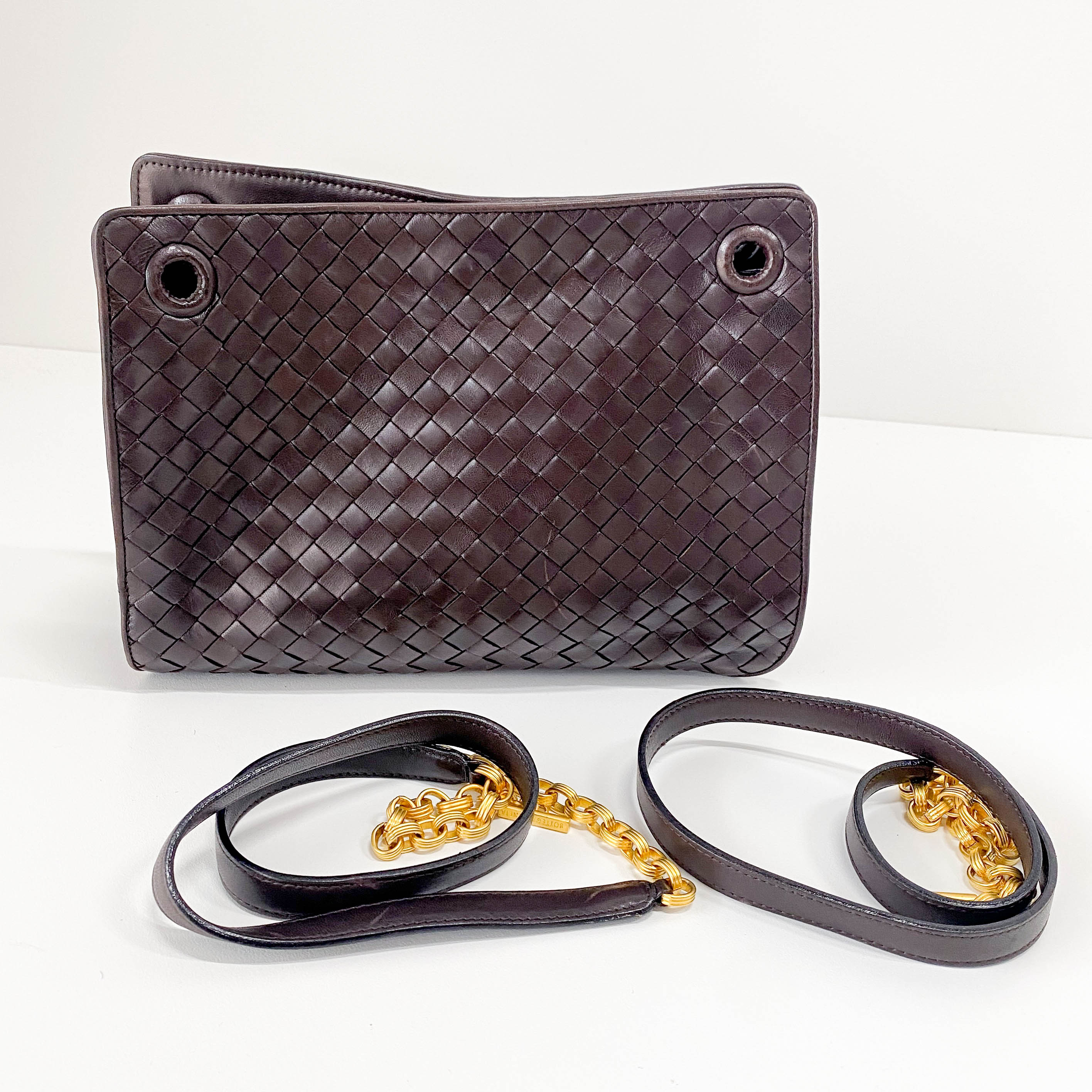 Brown Interciatto Leather Shoulder Bag