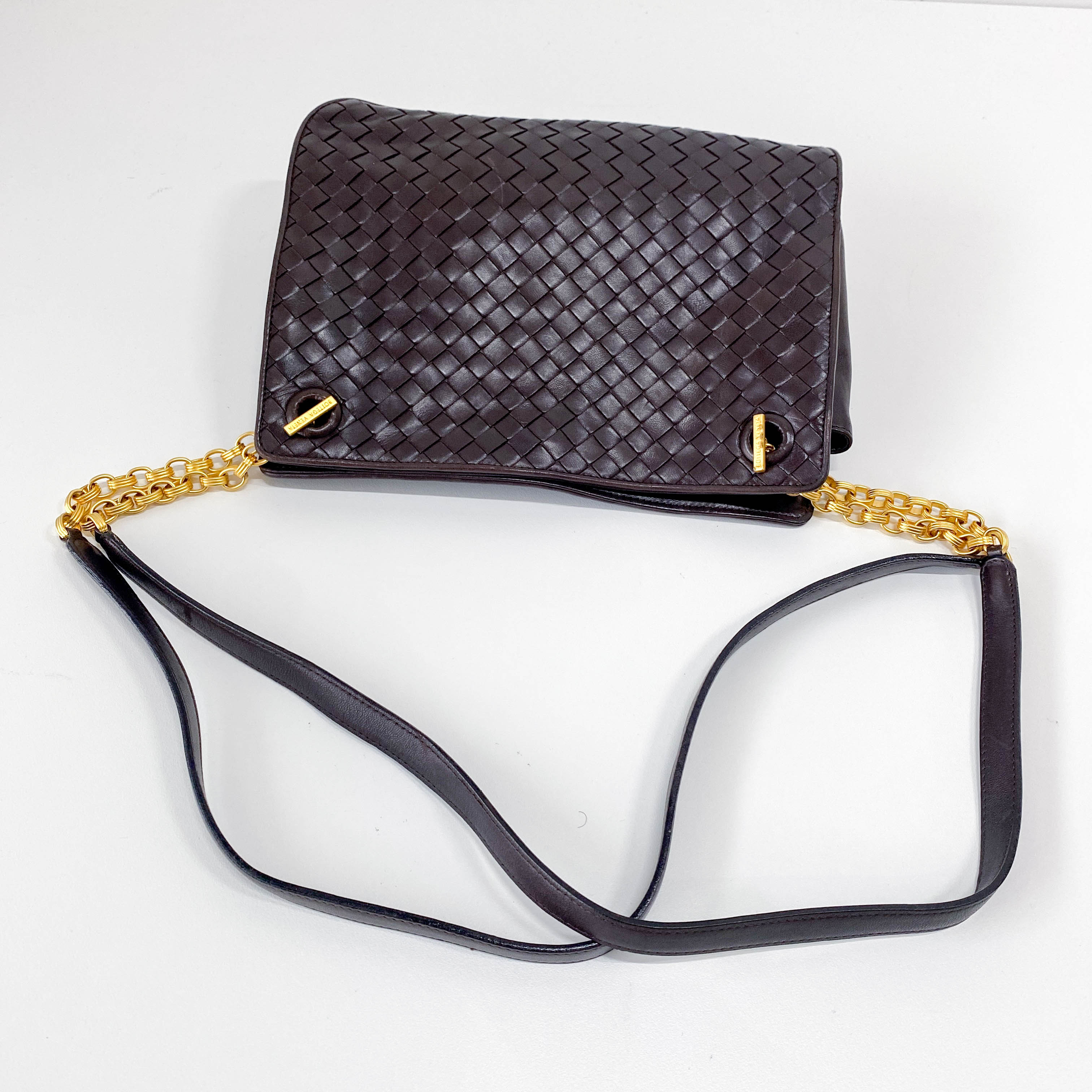 Brown Interciatto Leather Shoulder Bag