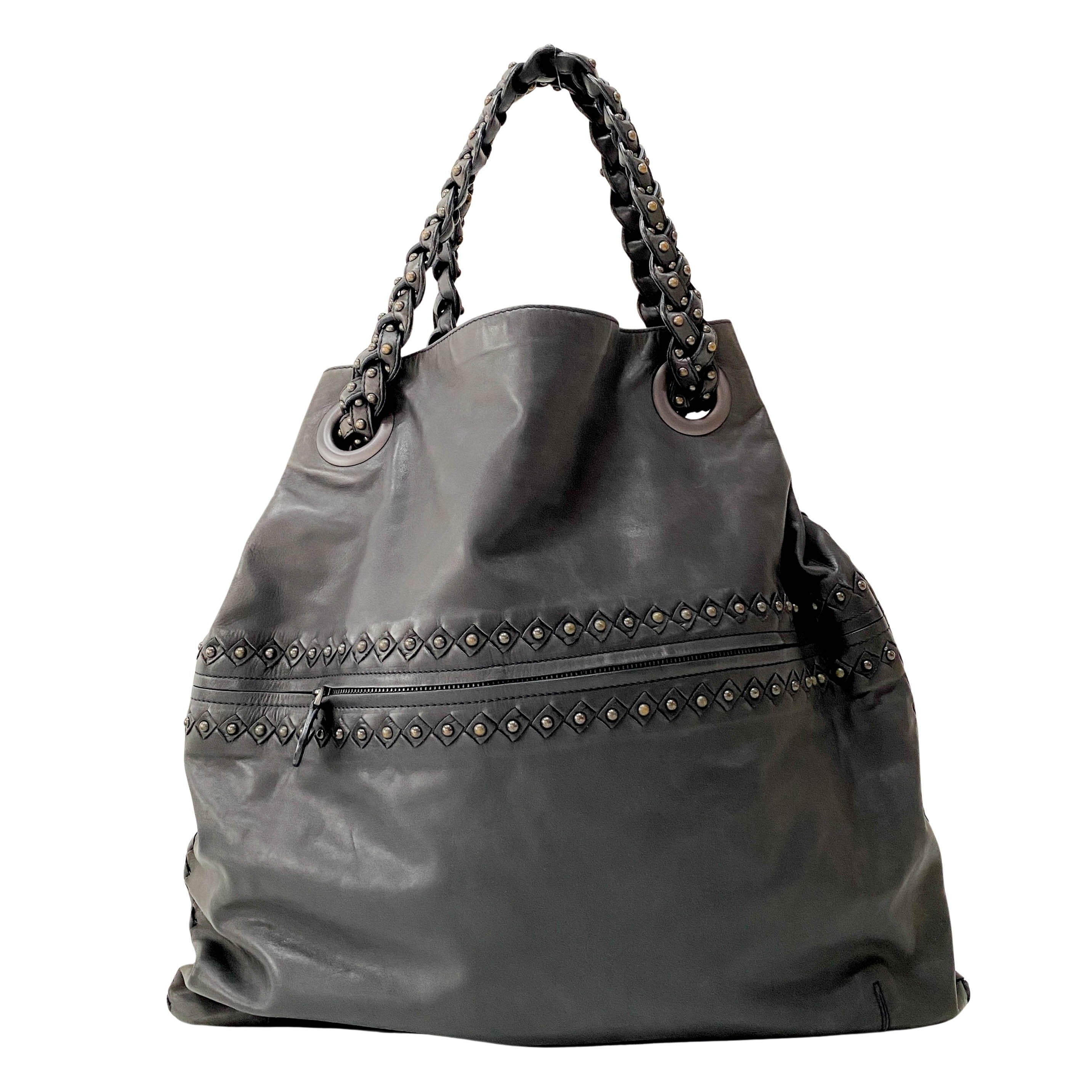 Black Studs Leather Tote Bag