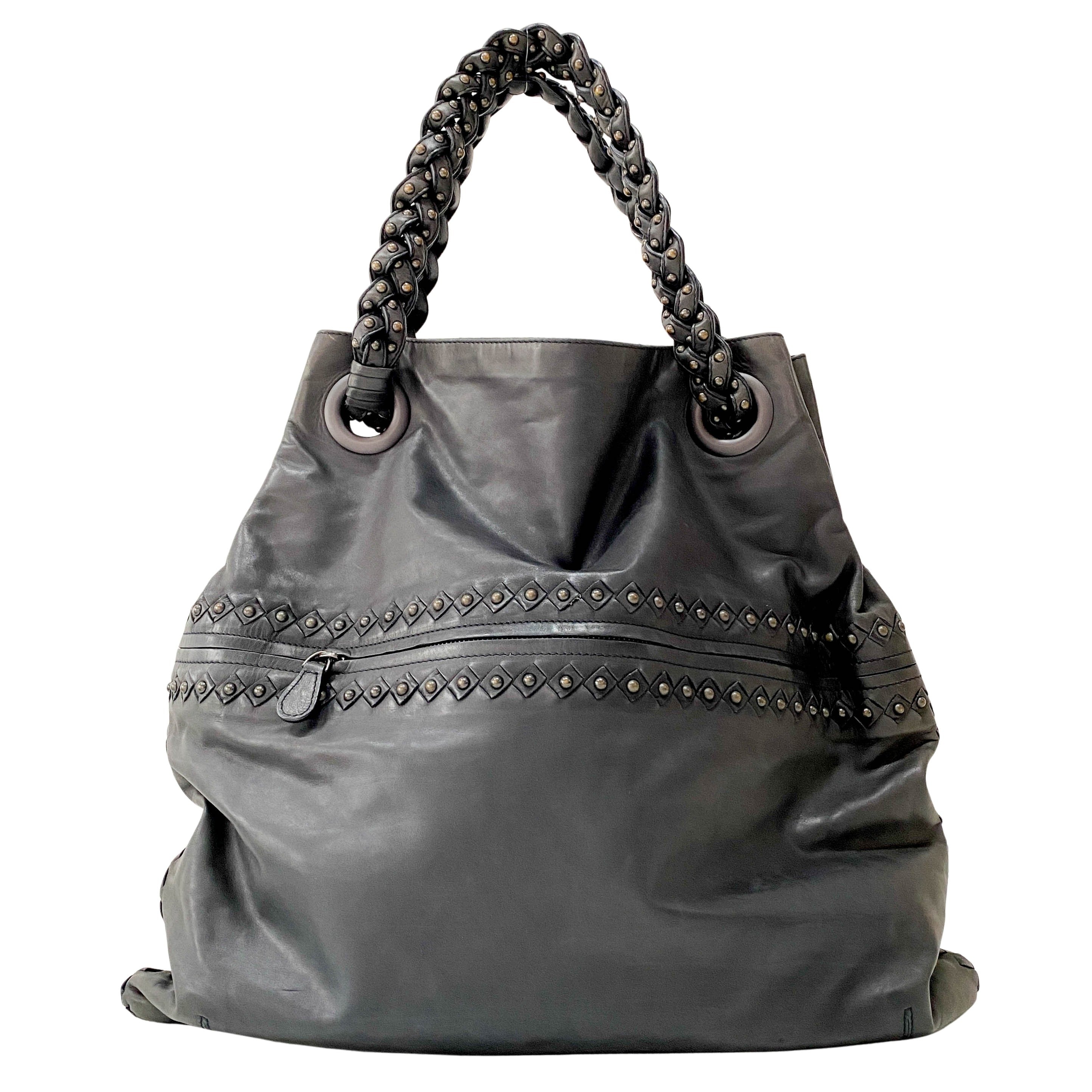 Black Studs Leather Tote Bag