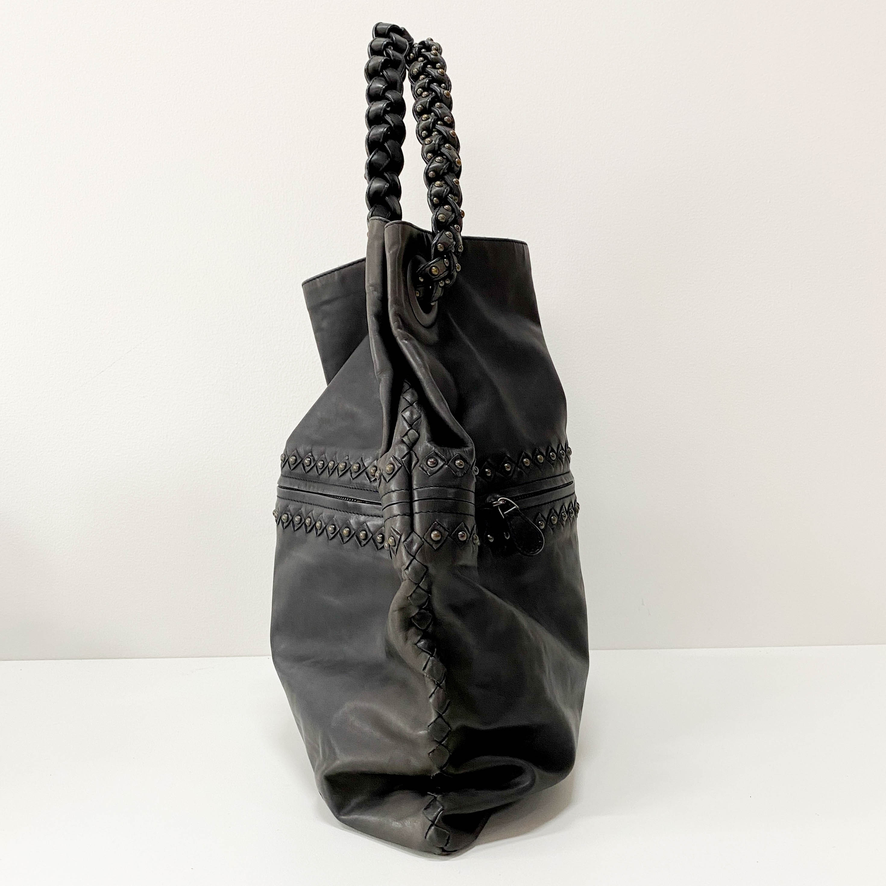 Black Studs Leather Tote Bag