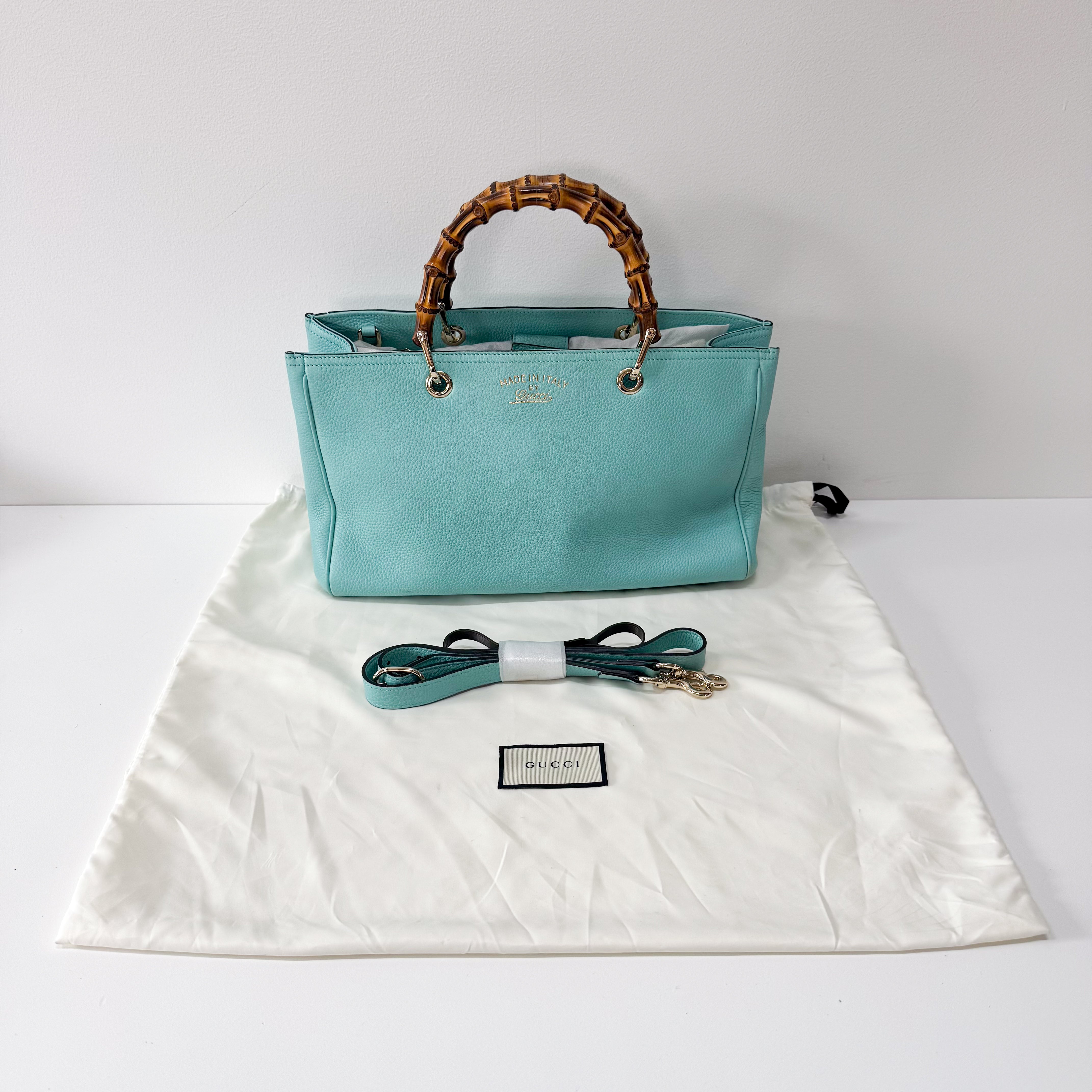 Bamboo Blue Leather Shopper Hand Bag