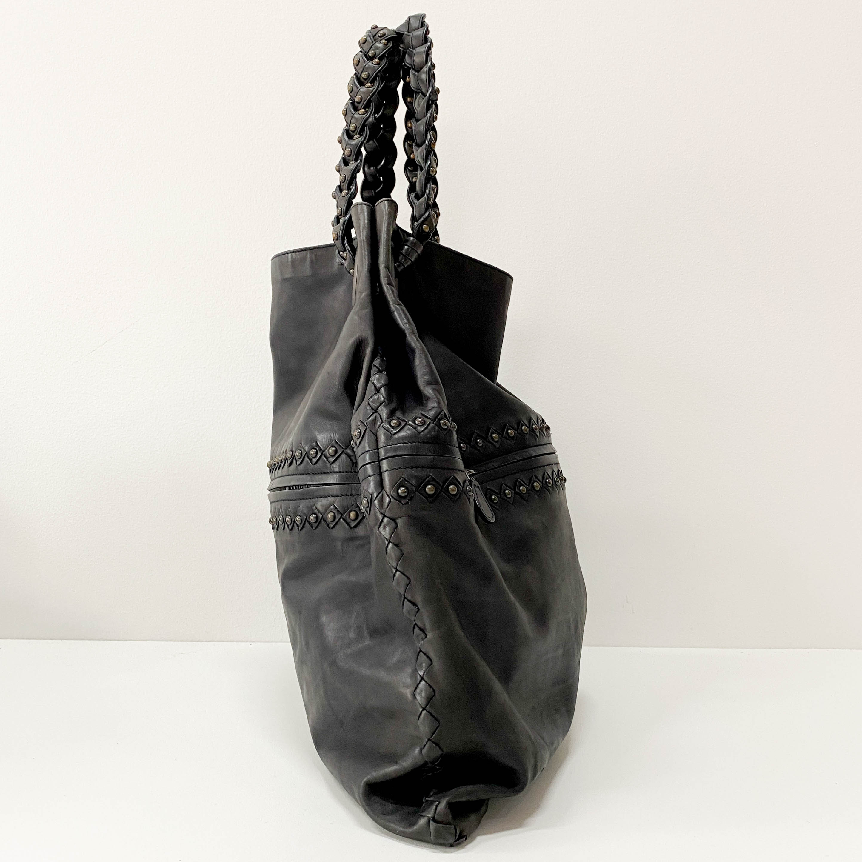 Black Studs Leather Tote Bag