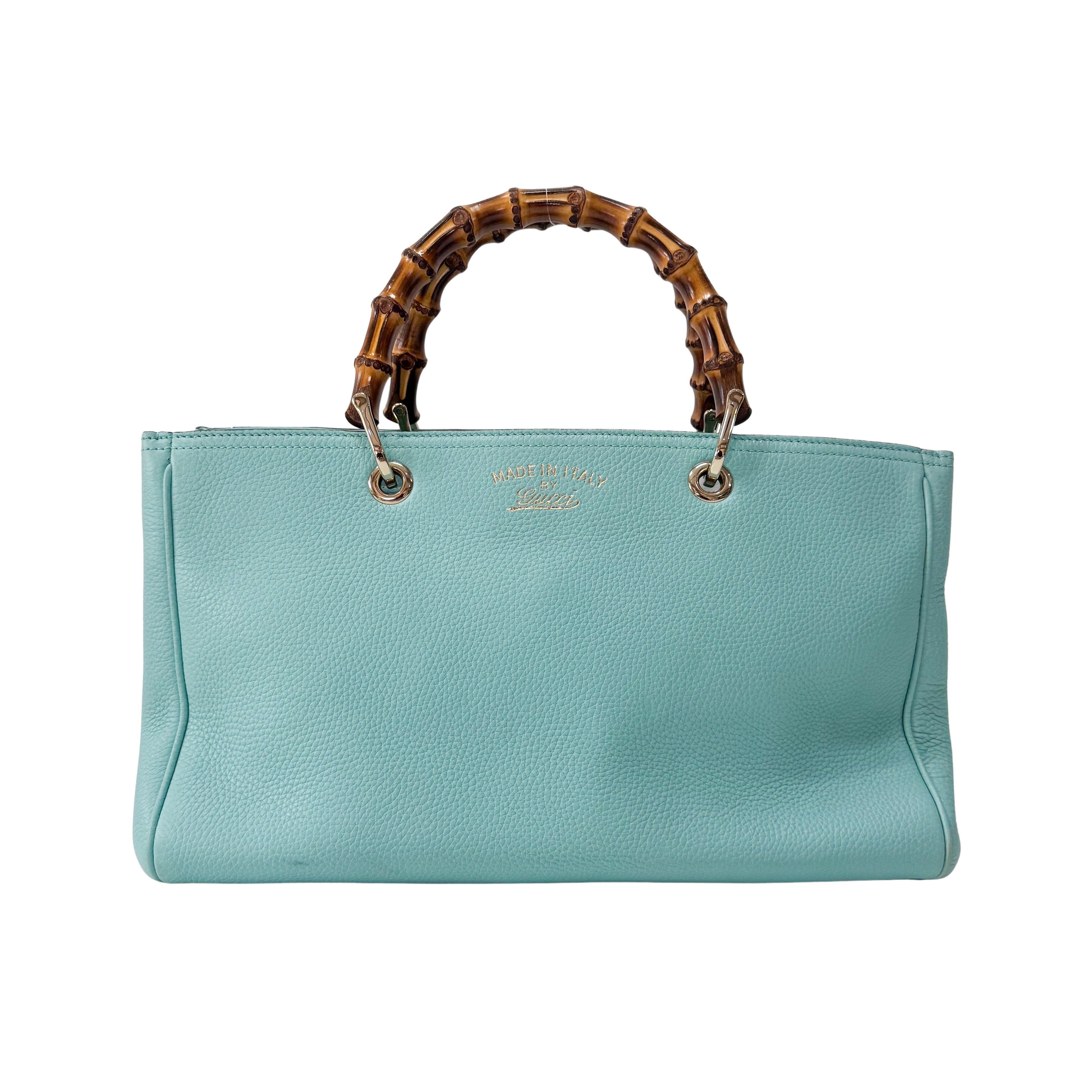 Bamboo Blue Leather Shopper Hand Bag