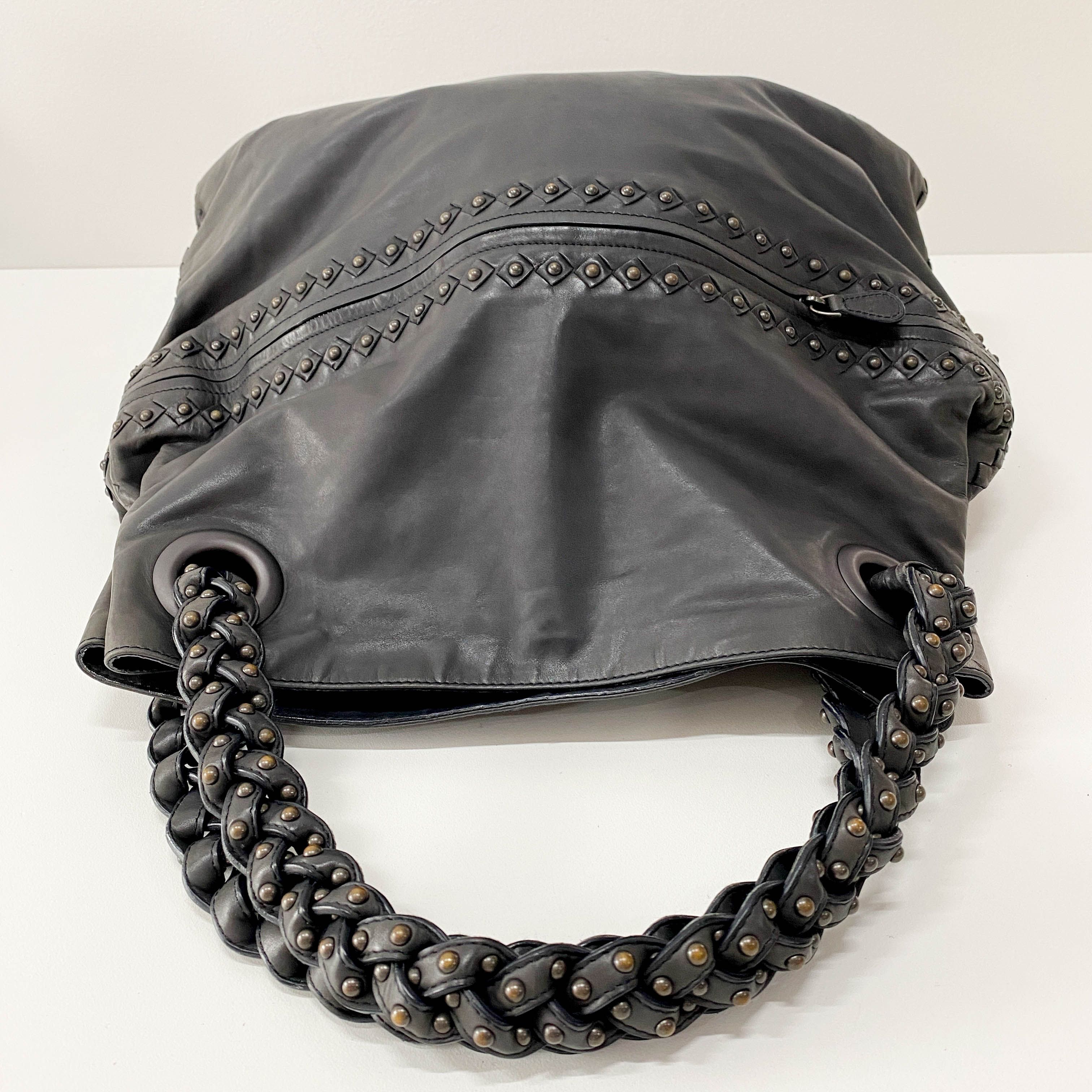 Black Studs Leather Tote Bag
