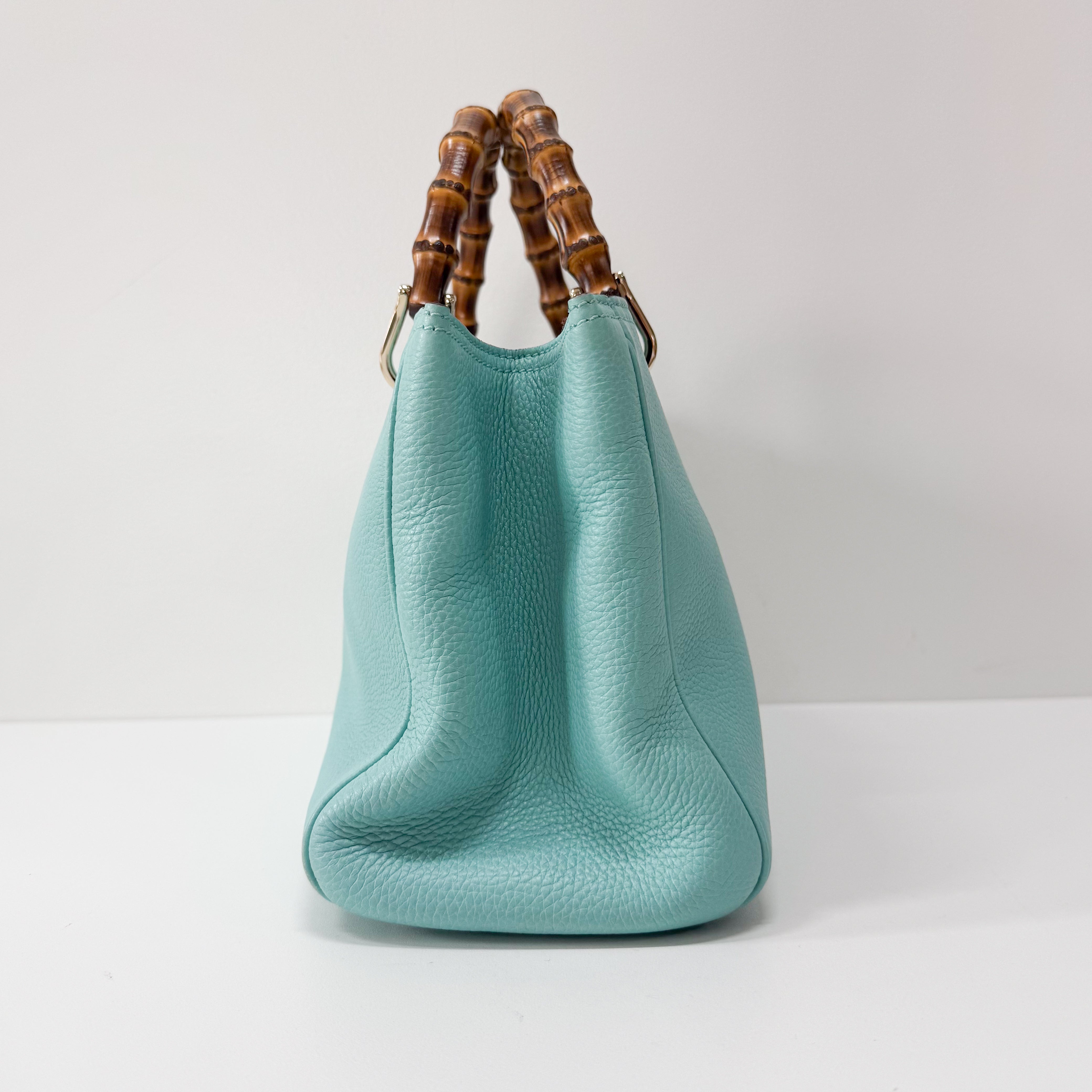 Bamboo Blue Leather Shopper Hand Bag