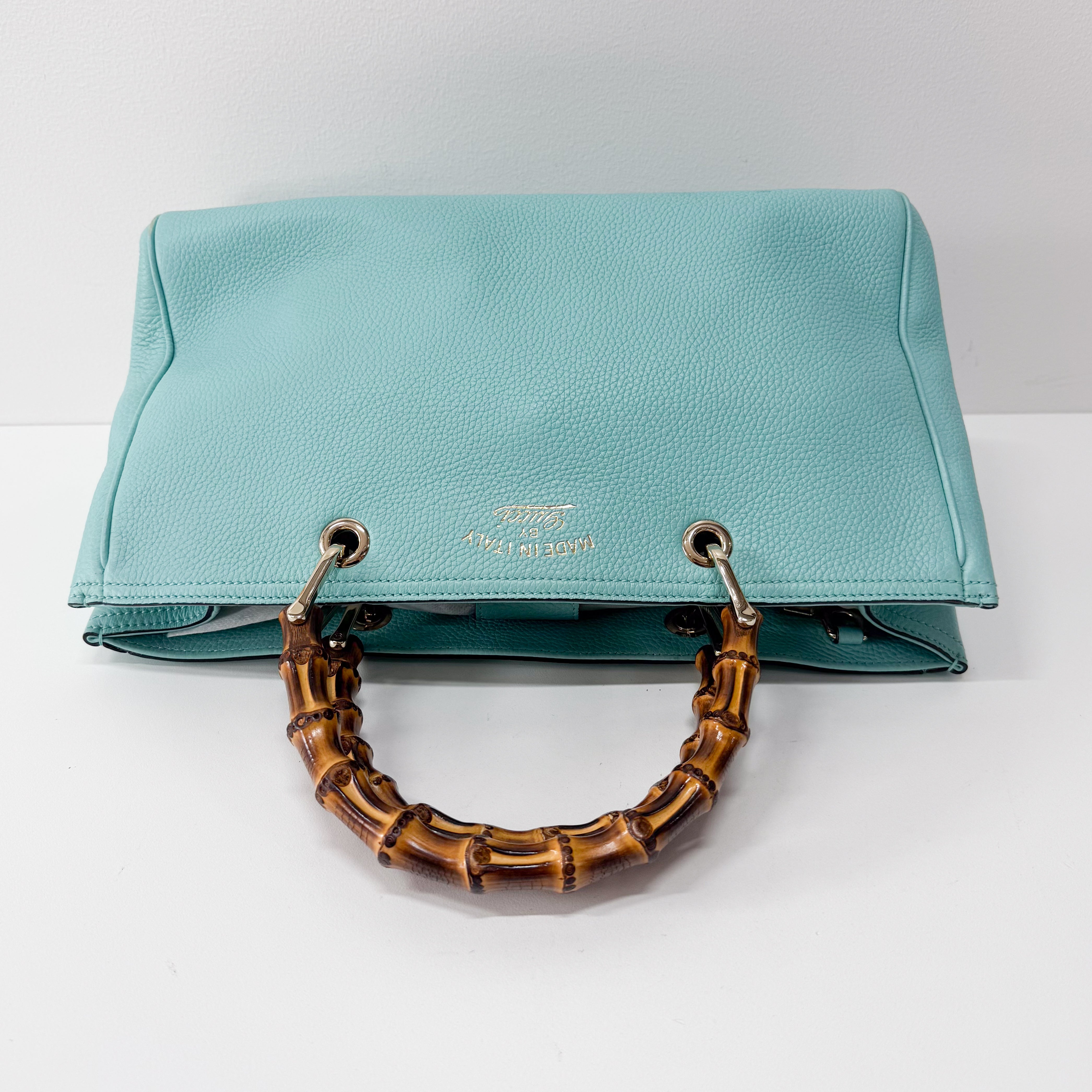 Bamboo Blue Leather Shopper Hand Bag