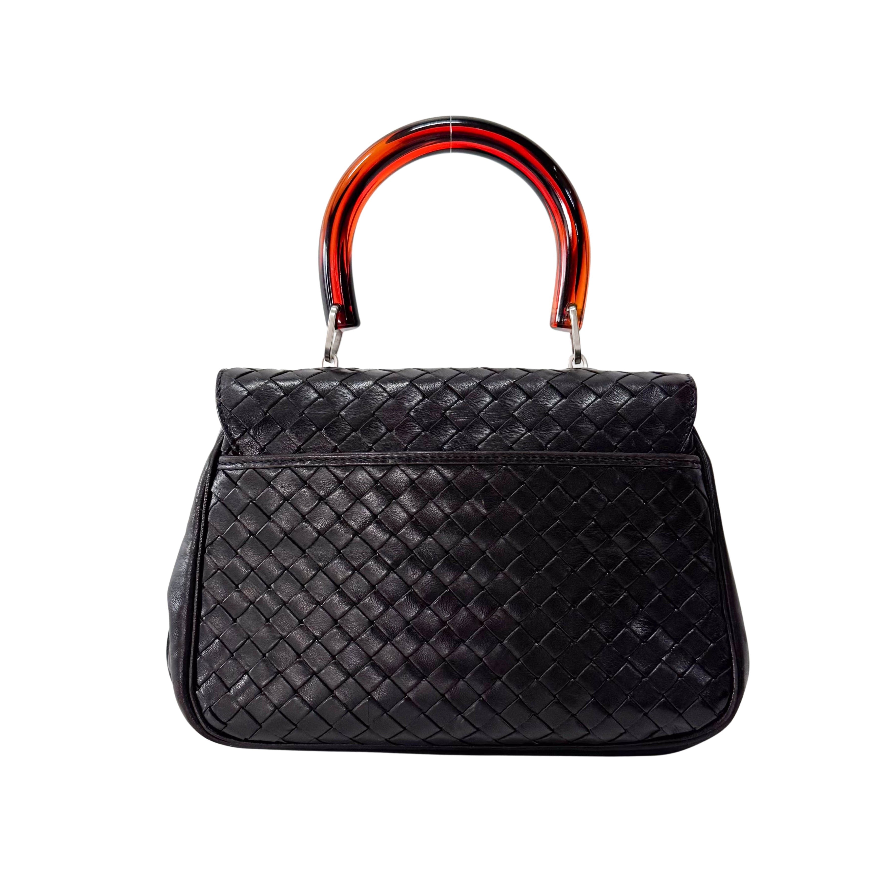 Intrecciato Mini Black Leather Bag