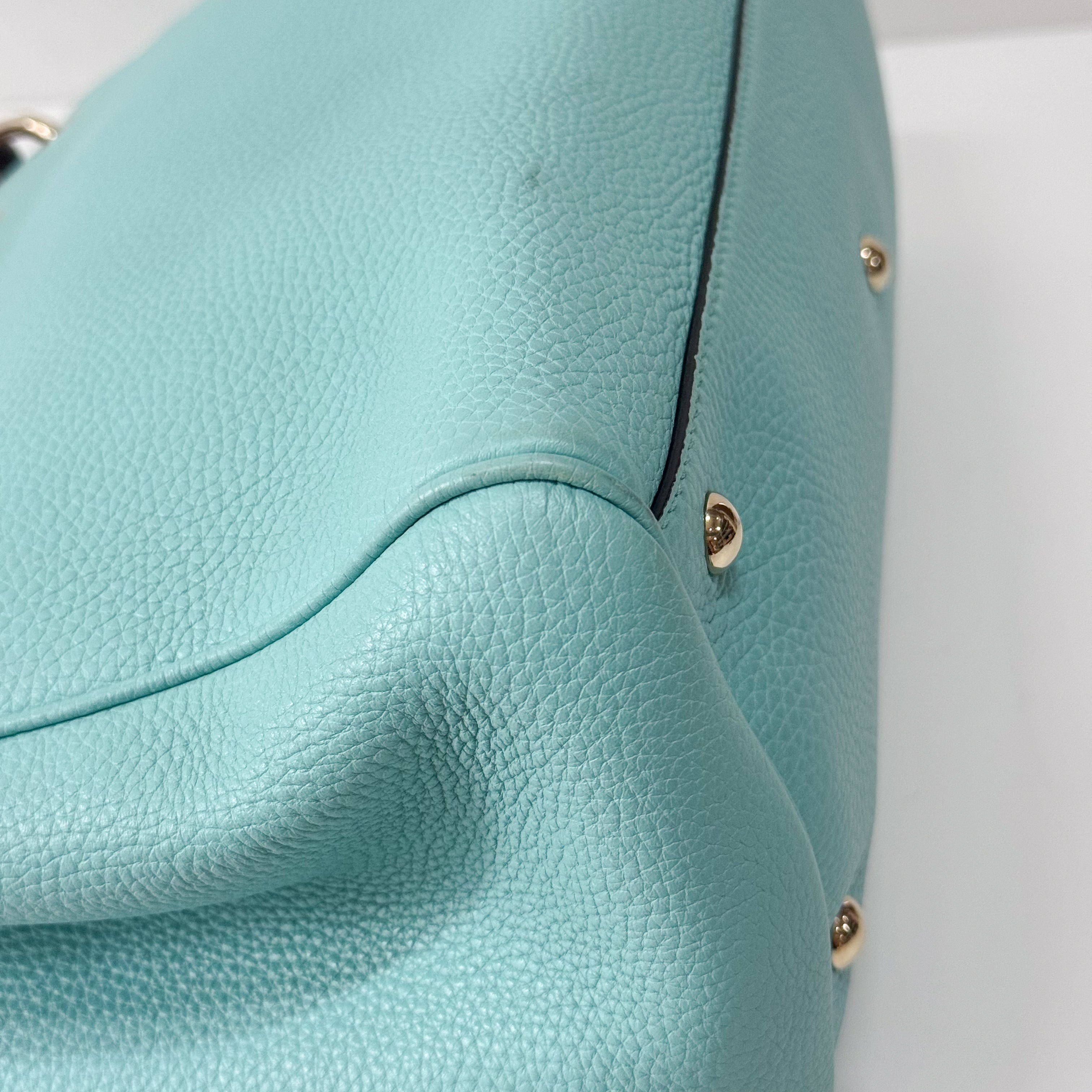 Bamboo Blue Leather Shopper Hand Bag